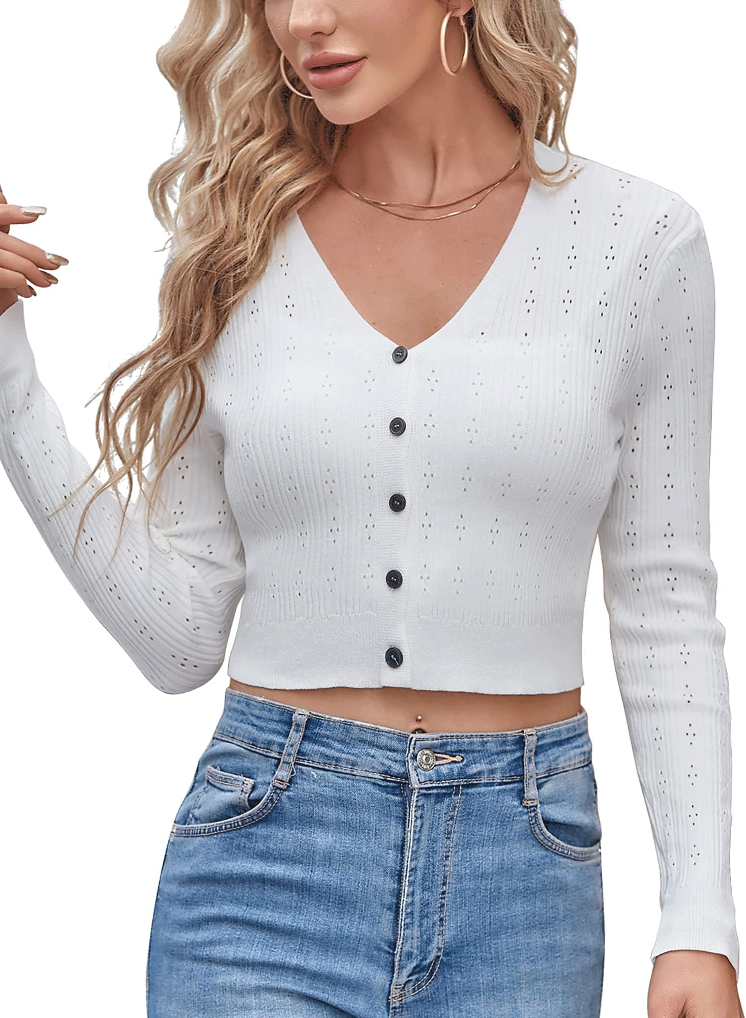 ZAFULWomen's Cropped Bolero Long Sleeve Knit Cardigan V Neck Button Down Shurg for Dress