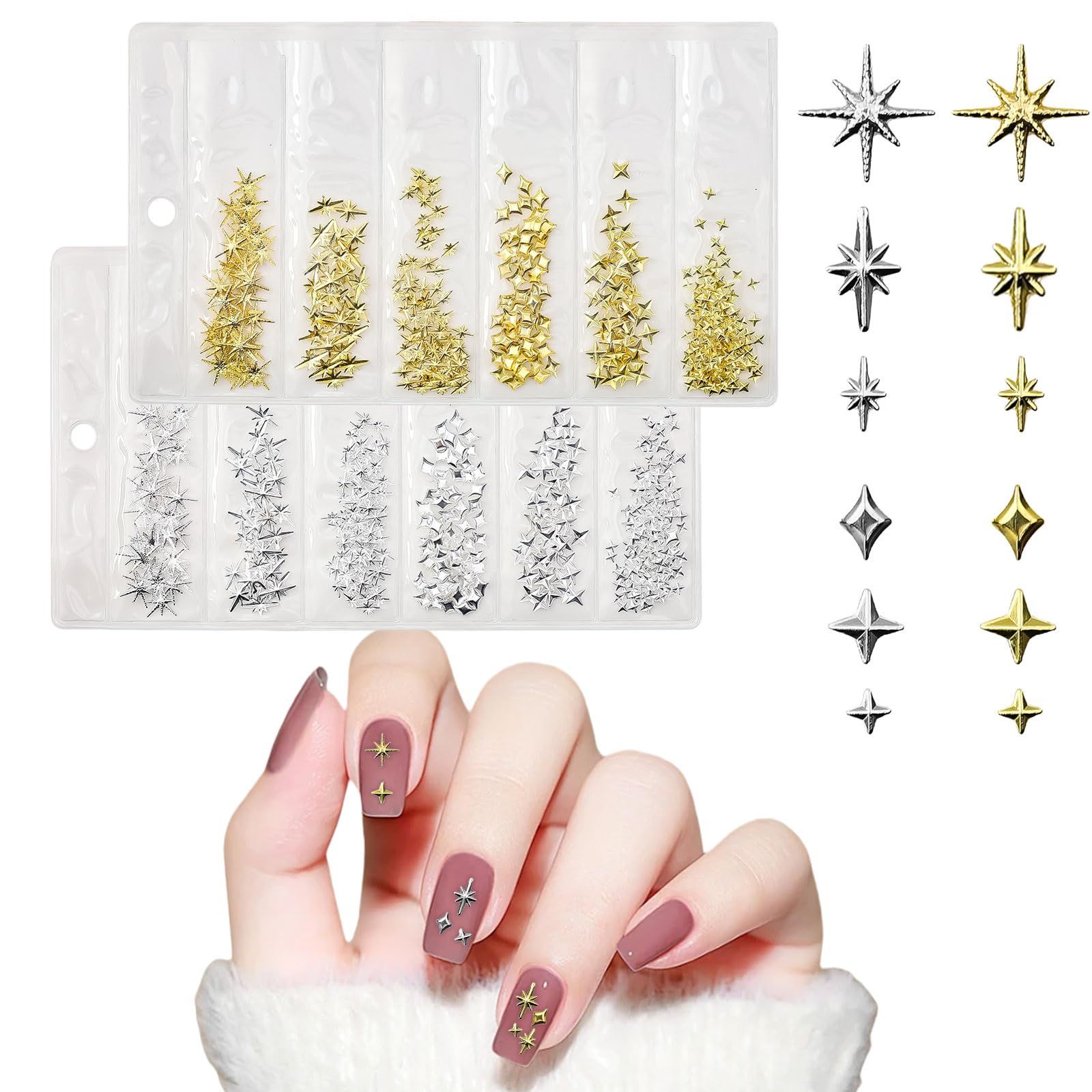 Gold Silver Star Nail Charms