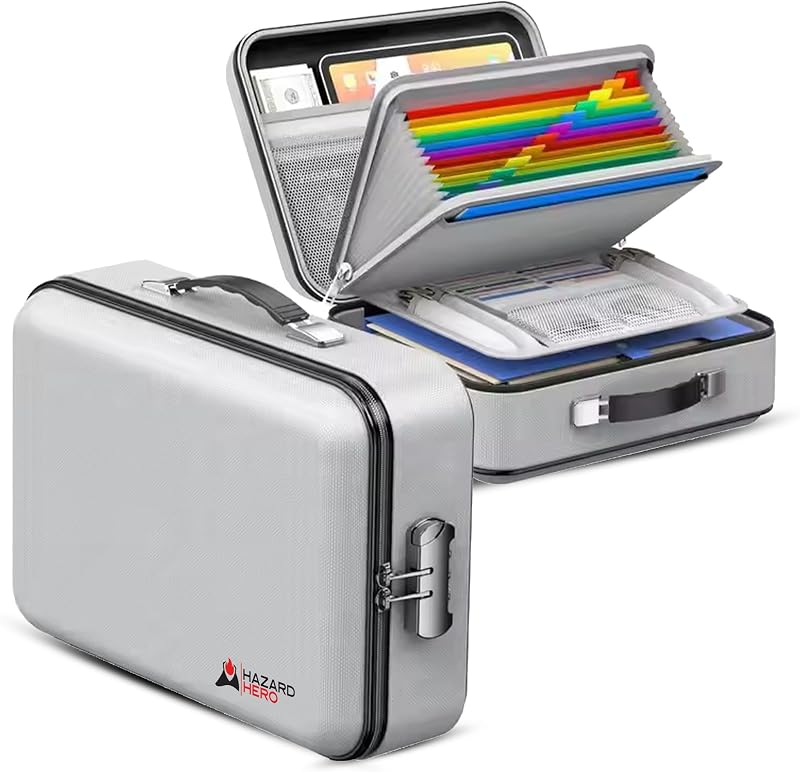 Fireproof Document Organizer, 12 Multi Layer Important Document bag, Fireproof and Waterproof Safe Storage Portable File Organizer with Lock for Legal Files, Laptop, and More