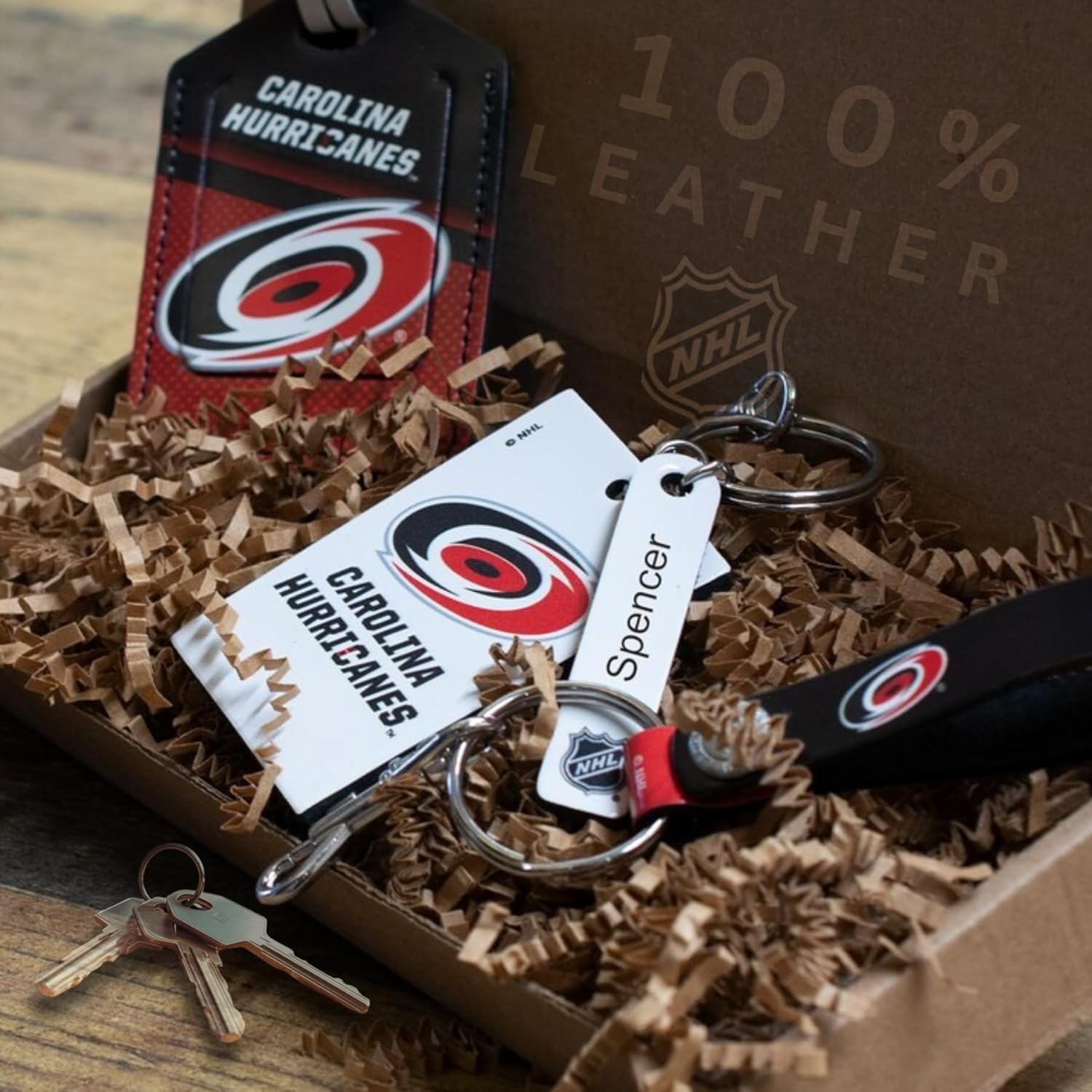 CAROLINA HURRICANES PERSONALIZED Licensed NHL Three Piece Leather Gift Pack with Tag