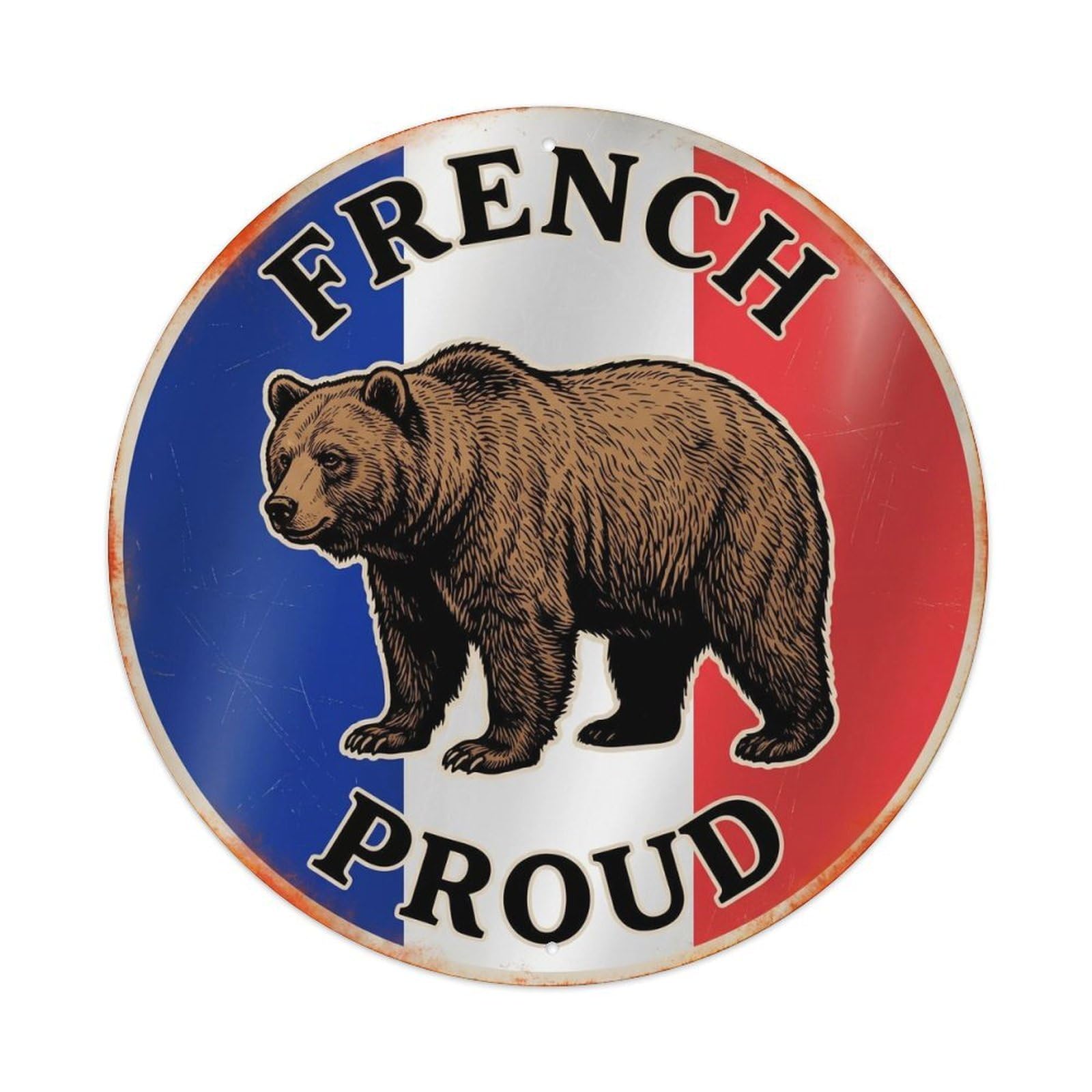 Olhnbad Style French Proud Bear Wildlife Heritage Emblem Metal Tin Sign