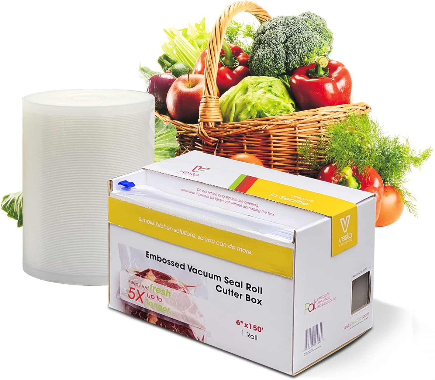 6" x 150' Vacuum Sealer Bags for Food Saver, with Cutter Dispenser, Commercial Grade Vacuum Sealer Rolls for Custom Sizing, BPA-Free, Ideal for Sous Vide Cooking, Meal Prep and Storage