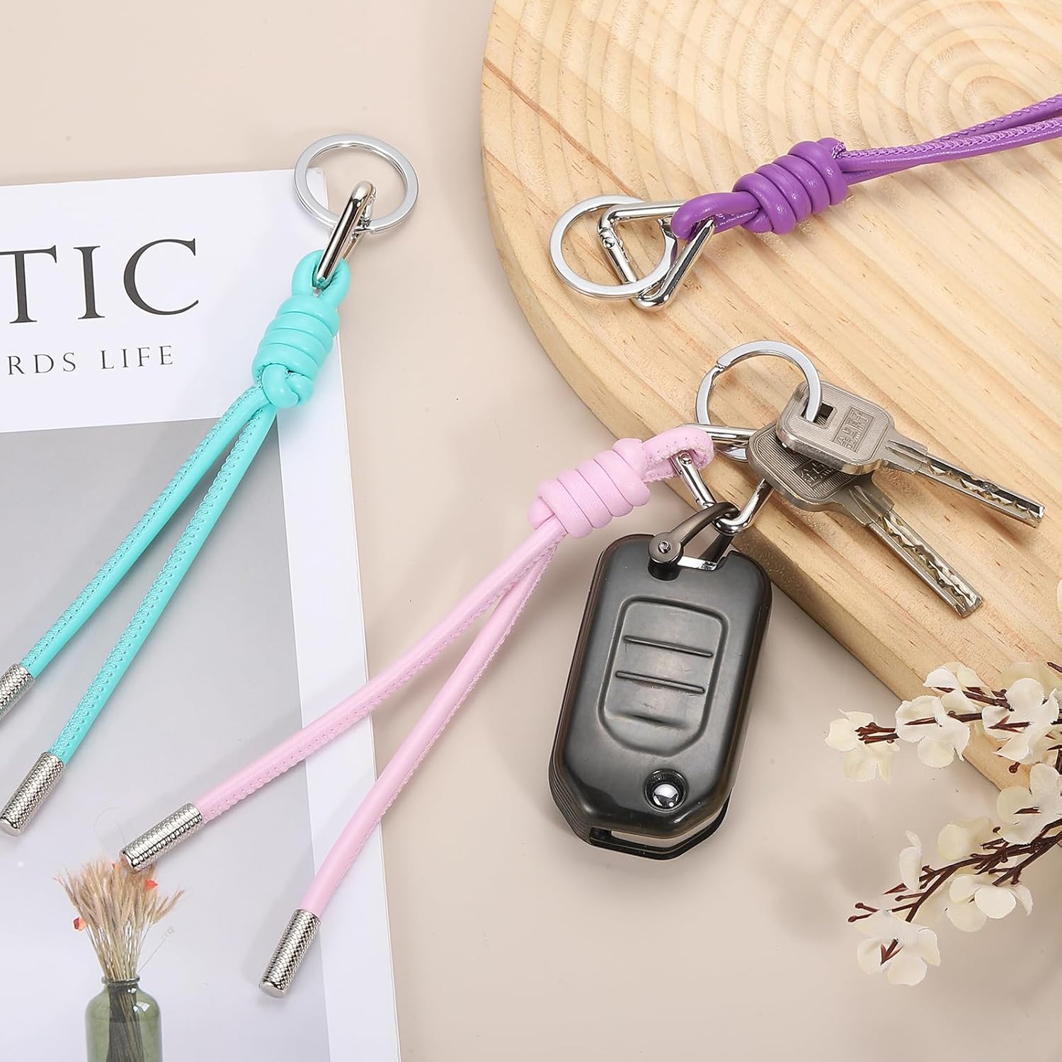 MECCANIXITY Braided Leather Rope Keychain Ropes Bag Charm Car Key Open Chain Ring with Ring & Braided Knot - Image 6