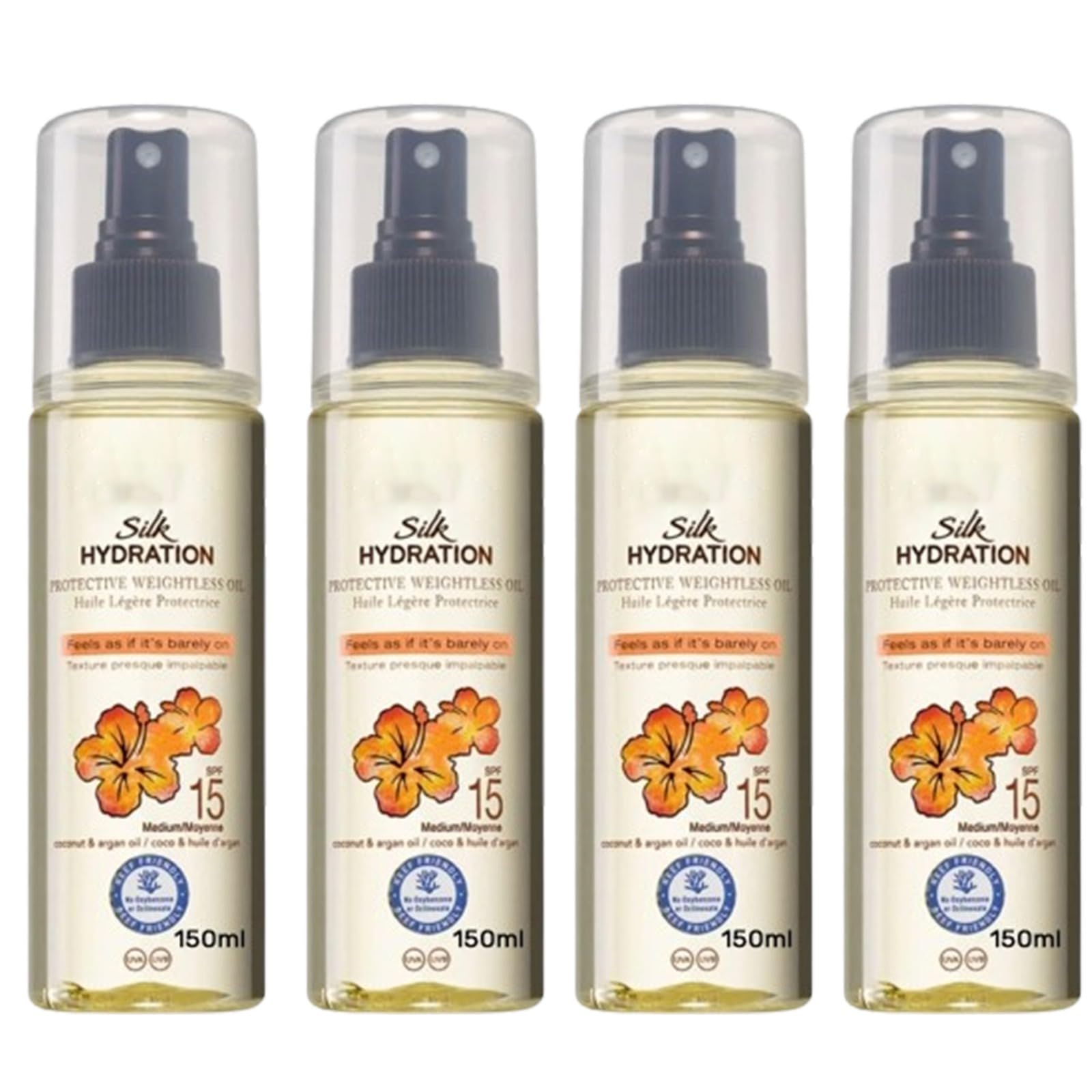SDMAXSilk Hydration Dry Oil Mist Spray SPF15, Broad-Spectrum UVA And UVB Protection, Fast-Absorbing, Non-Greasy, Lightweight, Easy-To-Use, Pleasant Fragrance 150 ML (4PCS)