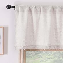Chyhomenyc Lace Valances for Windows - Light Filtering Faux Linen Small Cafe Kitchen Valance Curtains, Boho Vintage Rod Pocket Farmhouse Valance for Living Room, 52Wx14L, 1 Piece, Natural