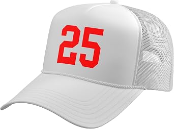 Bright Red Number 25 Jersey Player Uniform #25 Trucker Hat with Adjustable Mesh Back