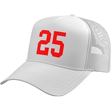 Bright Red Number 25 Jersey Player Uniform #25 Trucker Hat with Adjustable Mesh Back