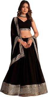 Zeel Clothing Women's Georgette Semi-Stitched Lehenga Choli Black Wedding Girlish Latest Free Size Price In India