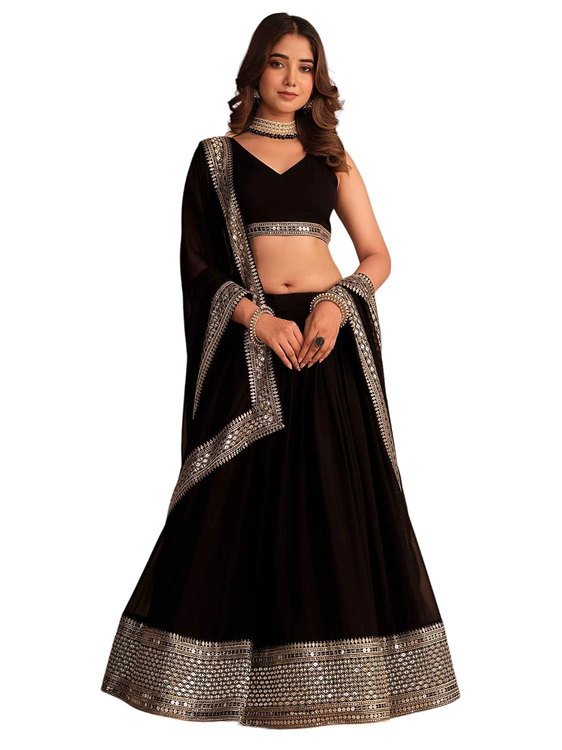 Zeel Clothing Women's Georgette Semi-Stitched Lehenga Choli Black Wedding Girlish Latest Free Size - Review, Price and Buying Guide