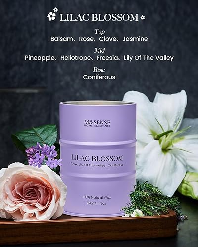 Miniatura 3 de M&SENSE Velas de soja con aroma a flor de lila para el hogar, 11.3 onzas, 70 horas de duración, vela de aromaterapia para aliviar el estrés,