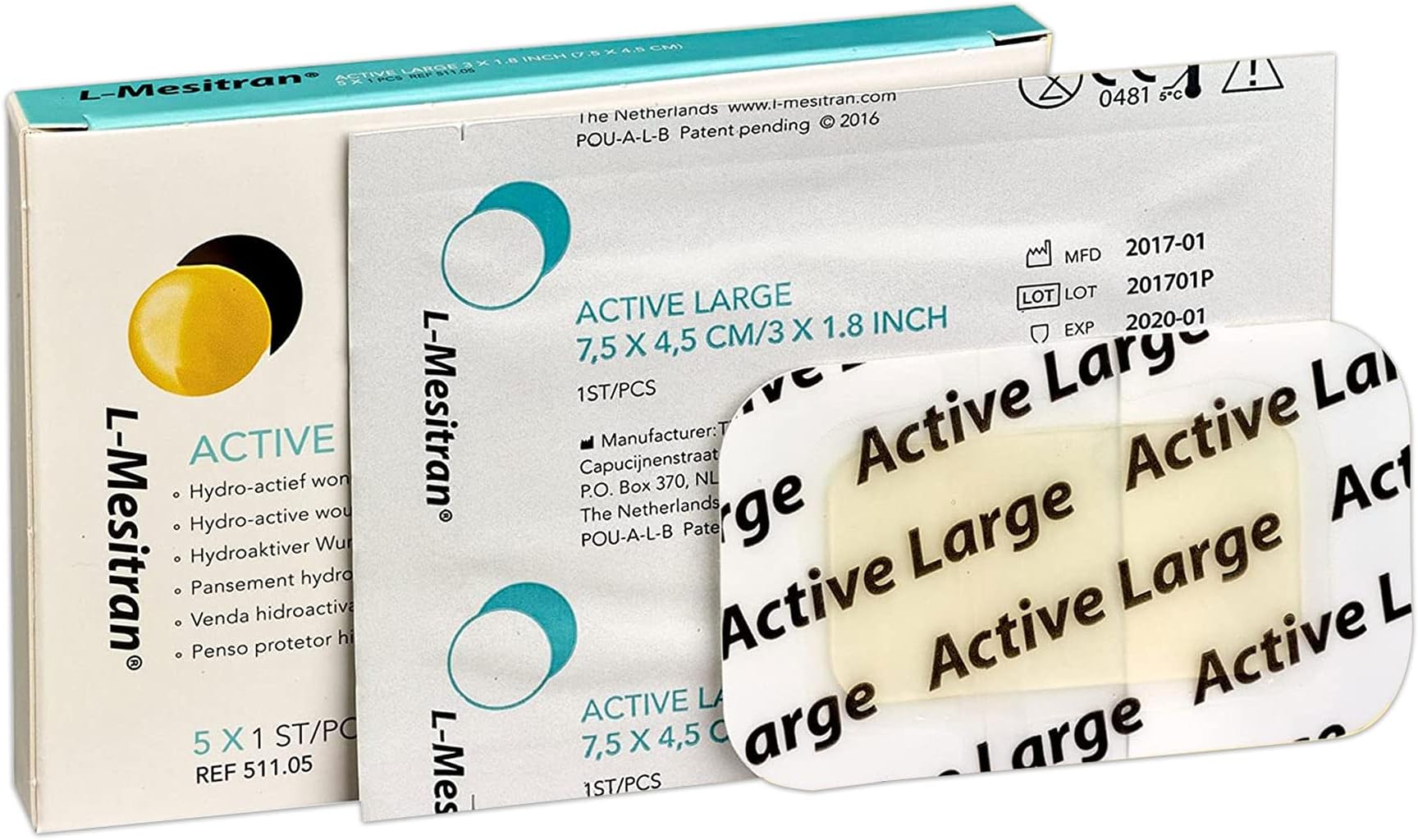 Medical Grade Honey Bandages (5 Pieces in 1 Pack) - 30% Honey - Wounds Healing Waterproof Medicated Non-Adhering Sterile Gauze Pads Dressing to Cover Small Cuts, Abrasions, Burns