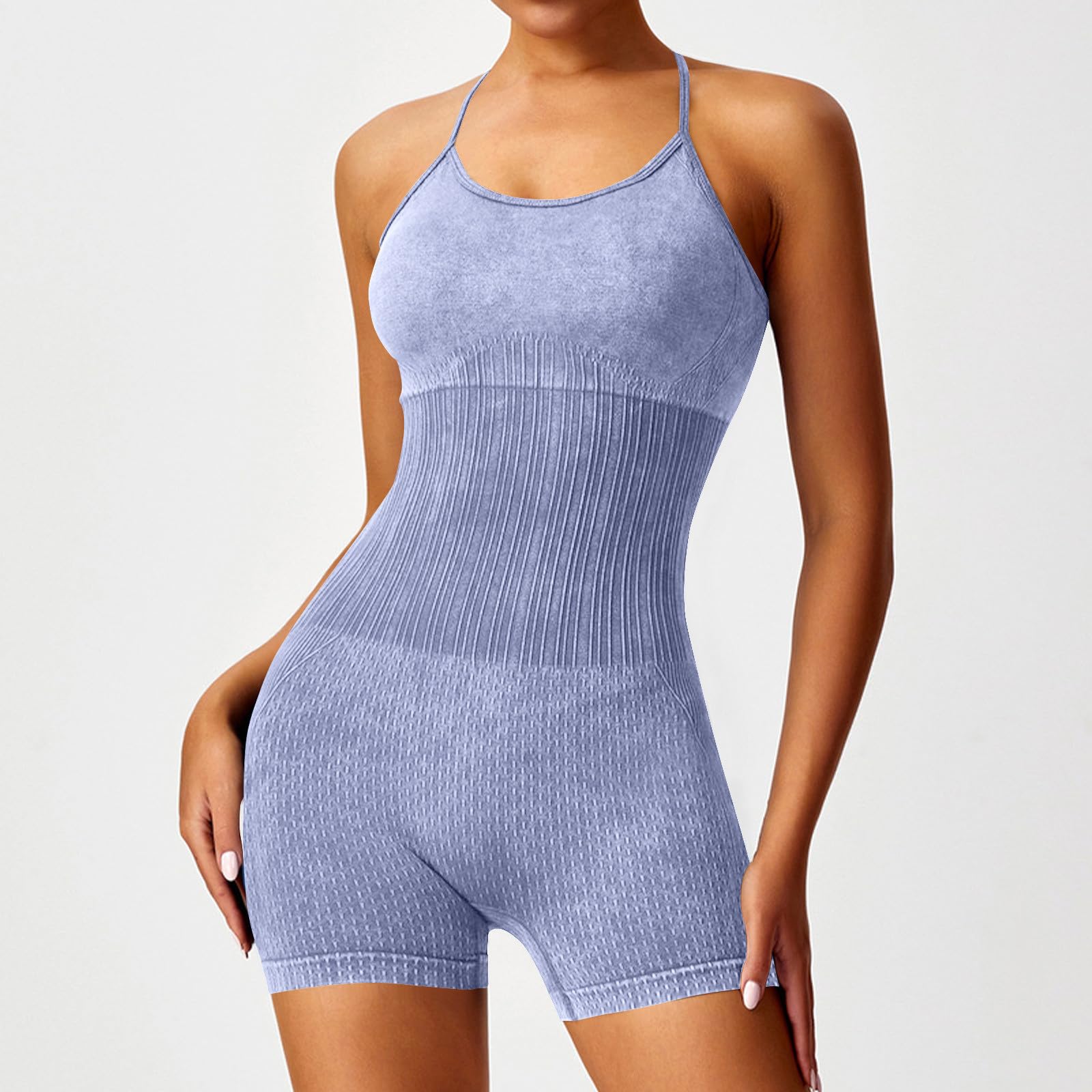 Mono Corto Deportivo Mujer sin Costuras Jumpsuit sin Mangas Verano Mono Sexy Elástico Body Overol Monos de Una Sola Pieza Ropa Deportiva Gimnasio Yoga Fitness Romper