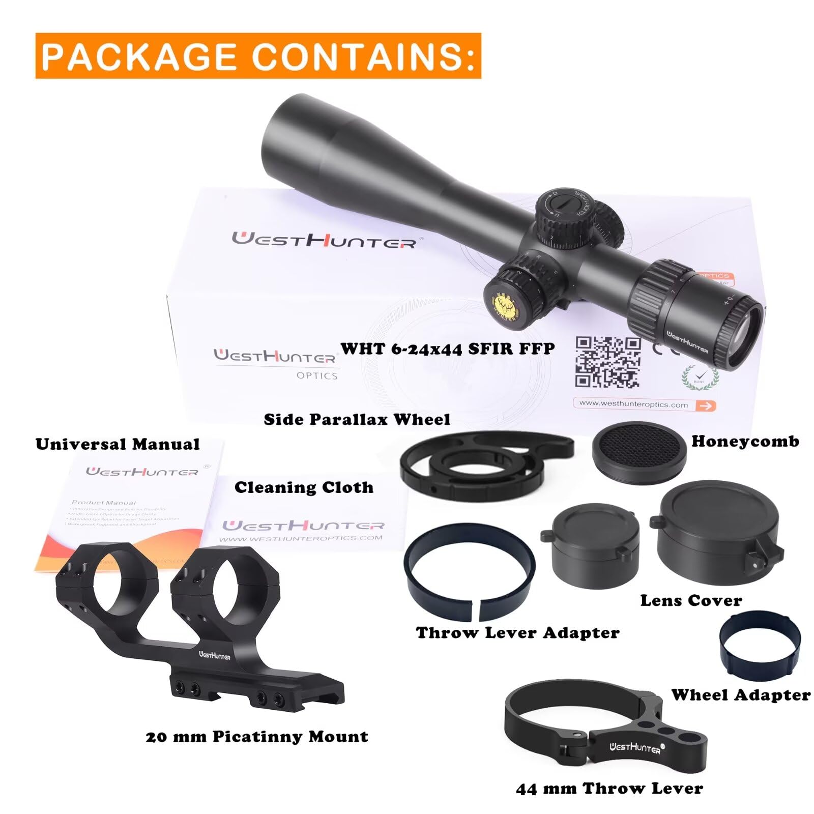 WestHunter Optics Lunette de Visée Compacte WHT SFIR FFP 1/10 MIL 30mm Réticule Gravé Illumination Rouge