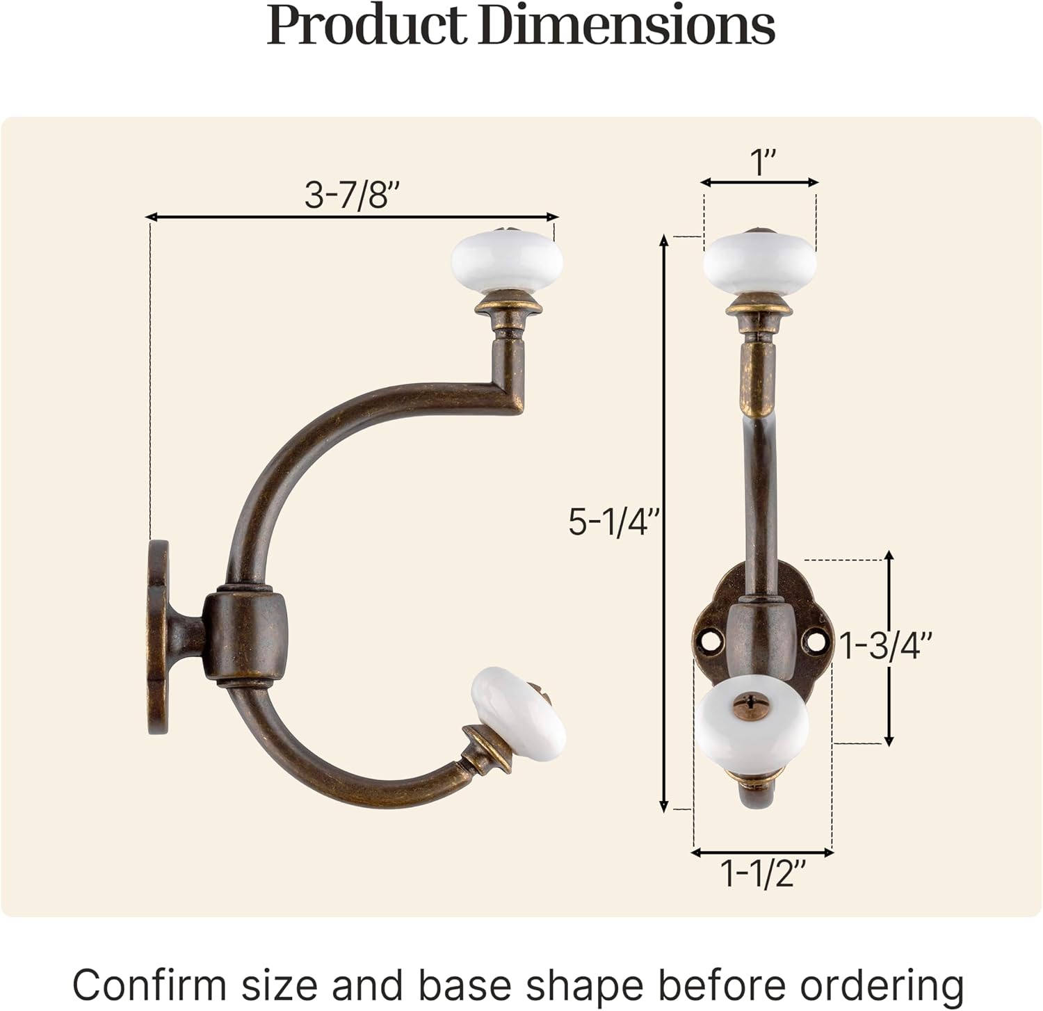 UNIQANTIQ HARDWARE SUPPLY Antique Brass Hat and Coat Hook with Porcelain Knobs - Double Hook for Wall, Rack and Hall Tree Mounting - CH1-DAB (1)