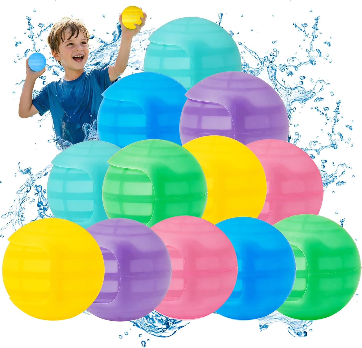 12 Pack Reusable Water Balloons, Squeeze Self-Sealing Quick Fill Silicone Water Bombs, Water Fight Toys for Summer Outdoor Pool Beach Backyard Games for Kids & Adults