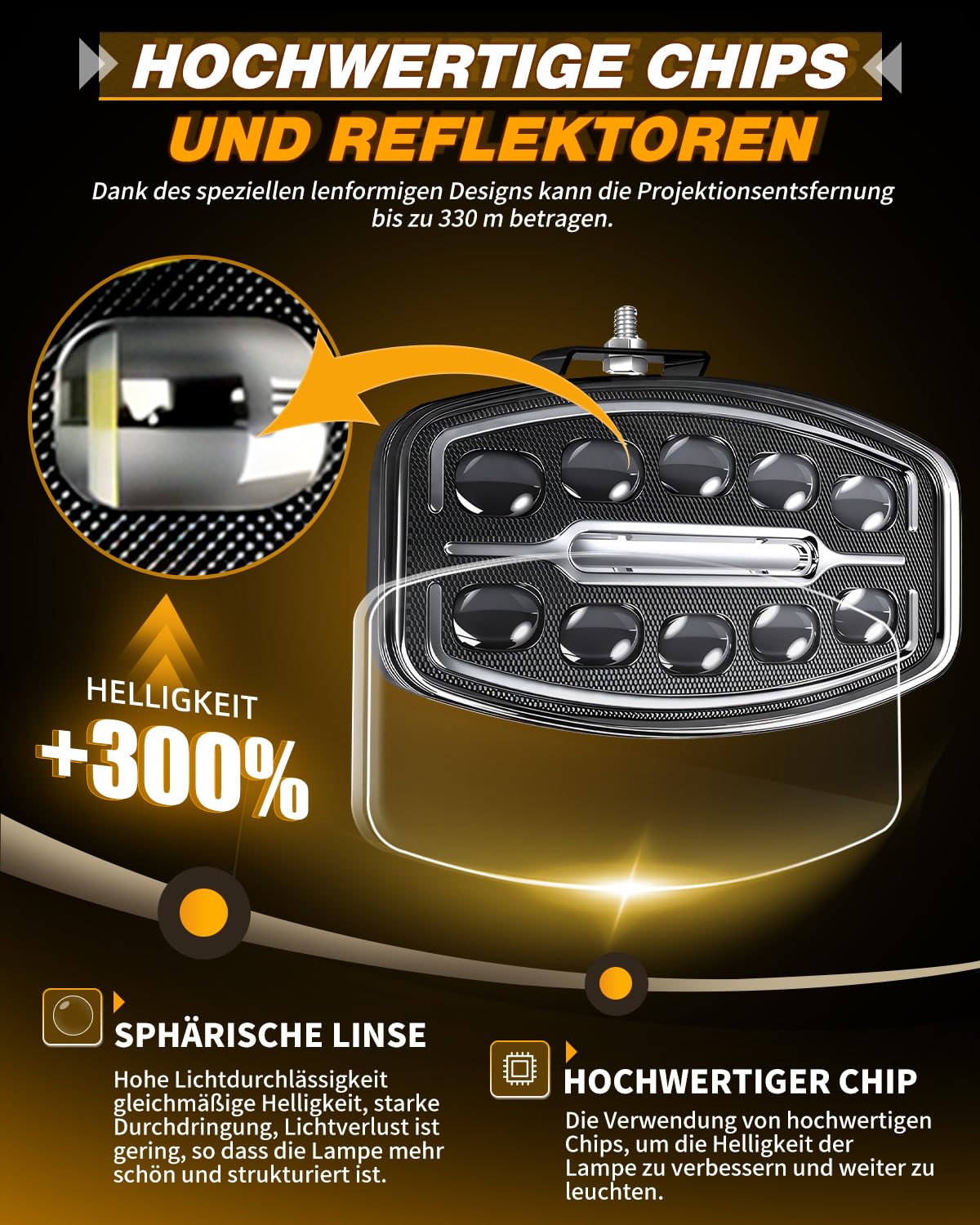 CO LIGHT 4PCS10 Zoll Led Fernscheinwerfer 12/24V, 300W LKW LED Arbeitsscheinwerfer 12V ECE Weiß Amber Start-Tagesfahrlicht Zusatzscheinwerfer Auto LKWs, Traktor, Lastwagen, GeläNdewagen, Traktoren