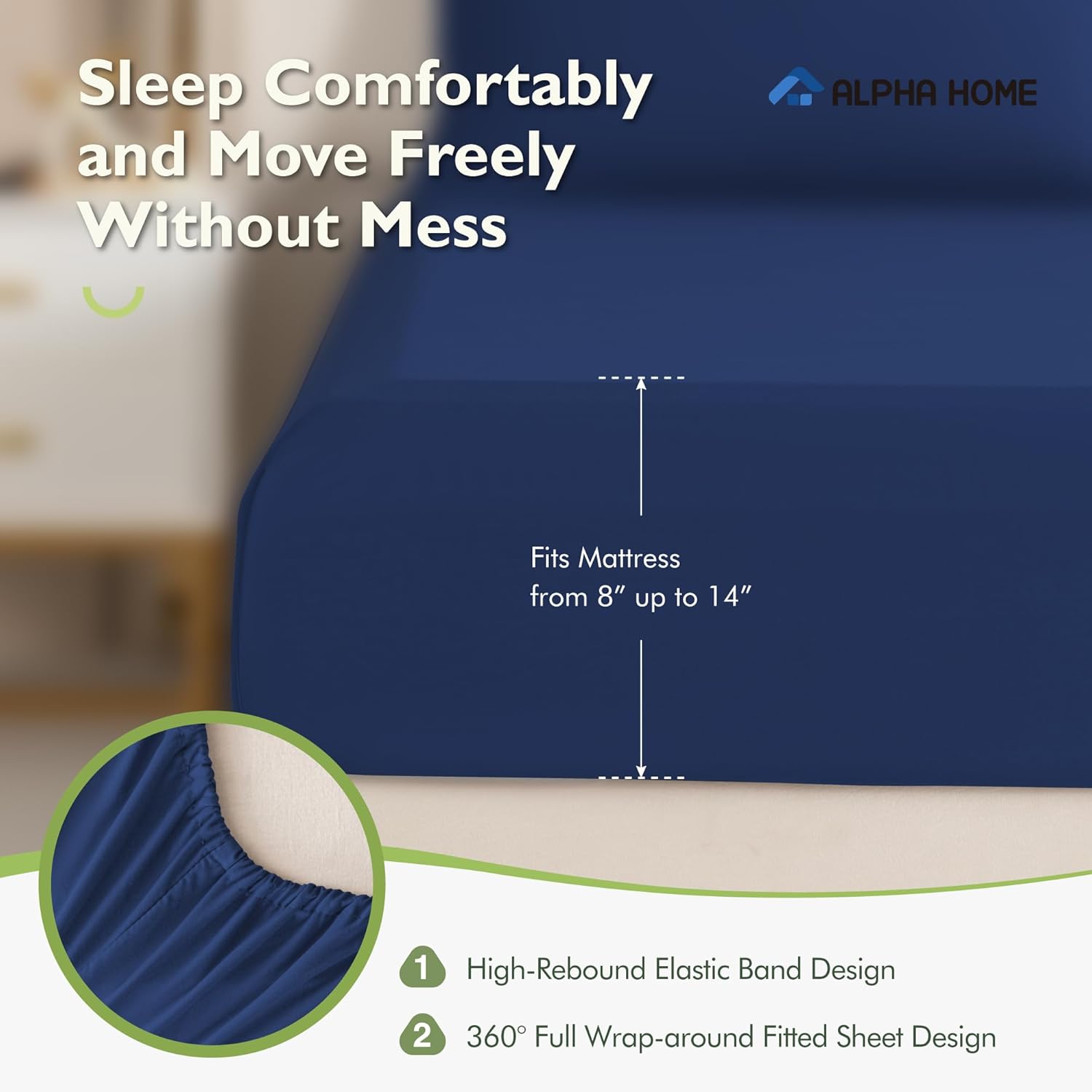 ALPHA HOME Queen Size Comforter Set 8 Pieces Bed in A Bag Pintuck Bedding Sets with Bed Skirt Flat Sheet Fitted Sheet Pillowcase & Sham Navy Blue