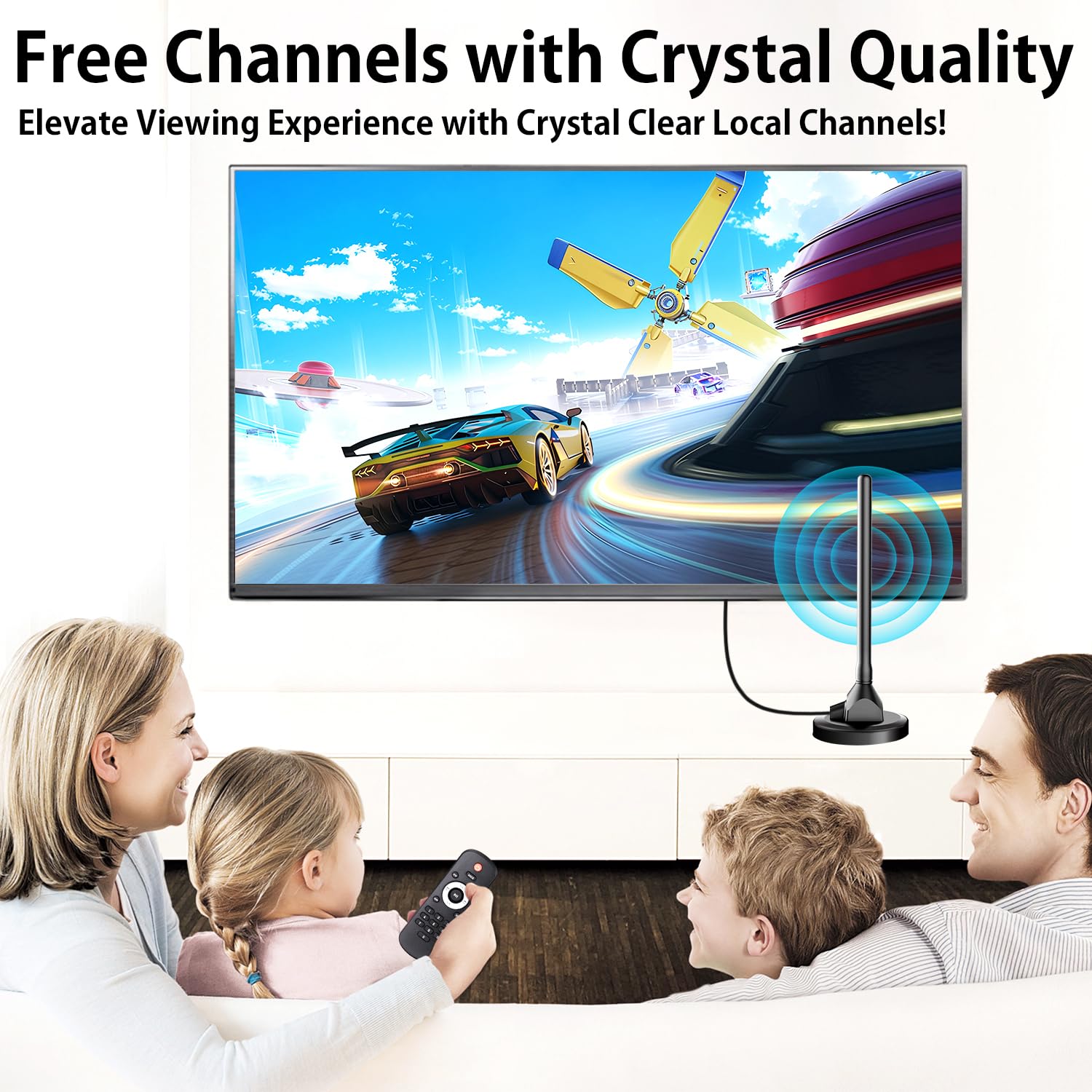 Antena de TV digital para interiores con base magnética fuerte, recepción de 360° y largo alcance para canales locales, fácil instalación, compatible con 4K 1080p para canales locales gratuitos