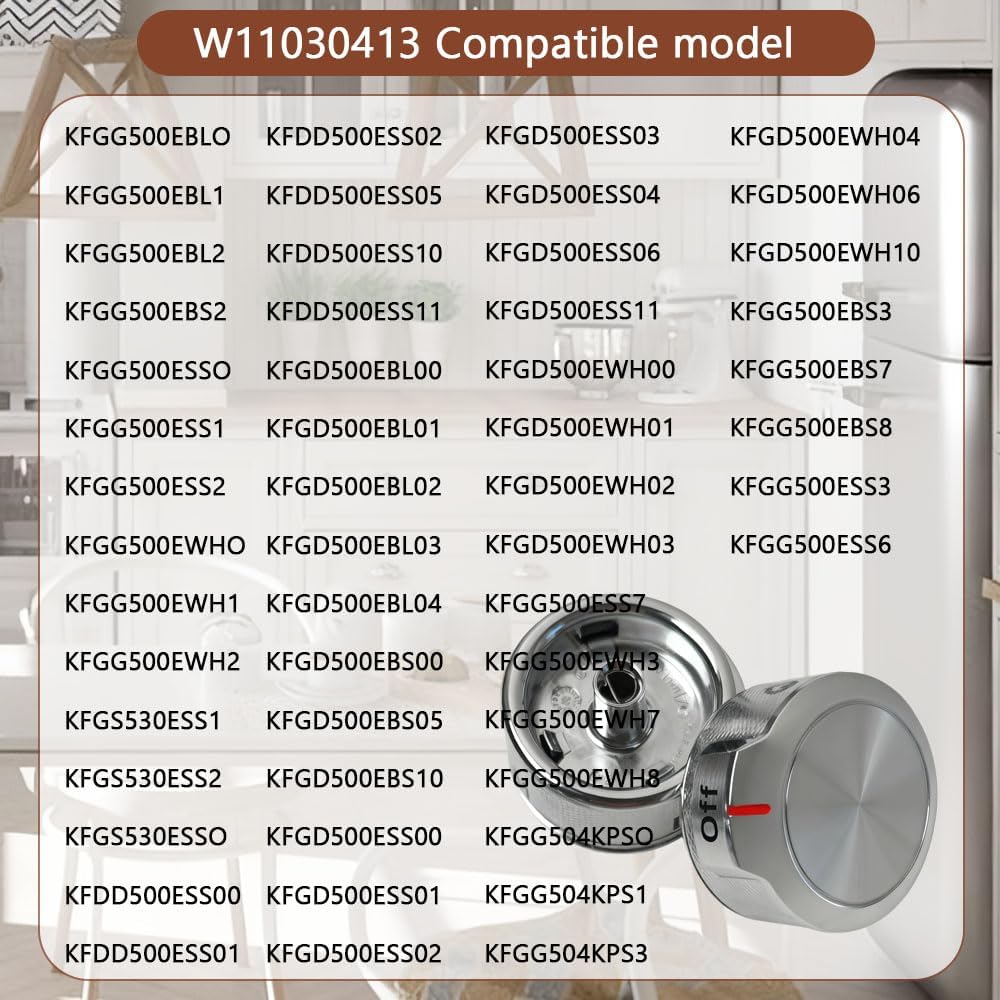 Stove Control Knob 5-Pack - Replacement for Whirlpool & KitchenAid Stoves, Fits Models W11030413 W10643306 W10786063 W11027434 4461624 AP6038805 PS11770322 EAP11770322