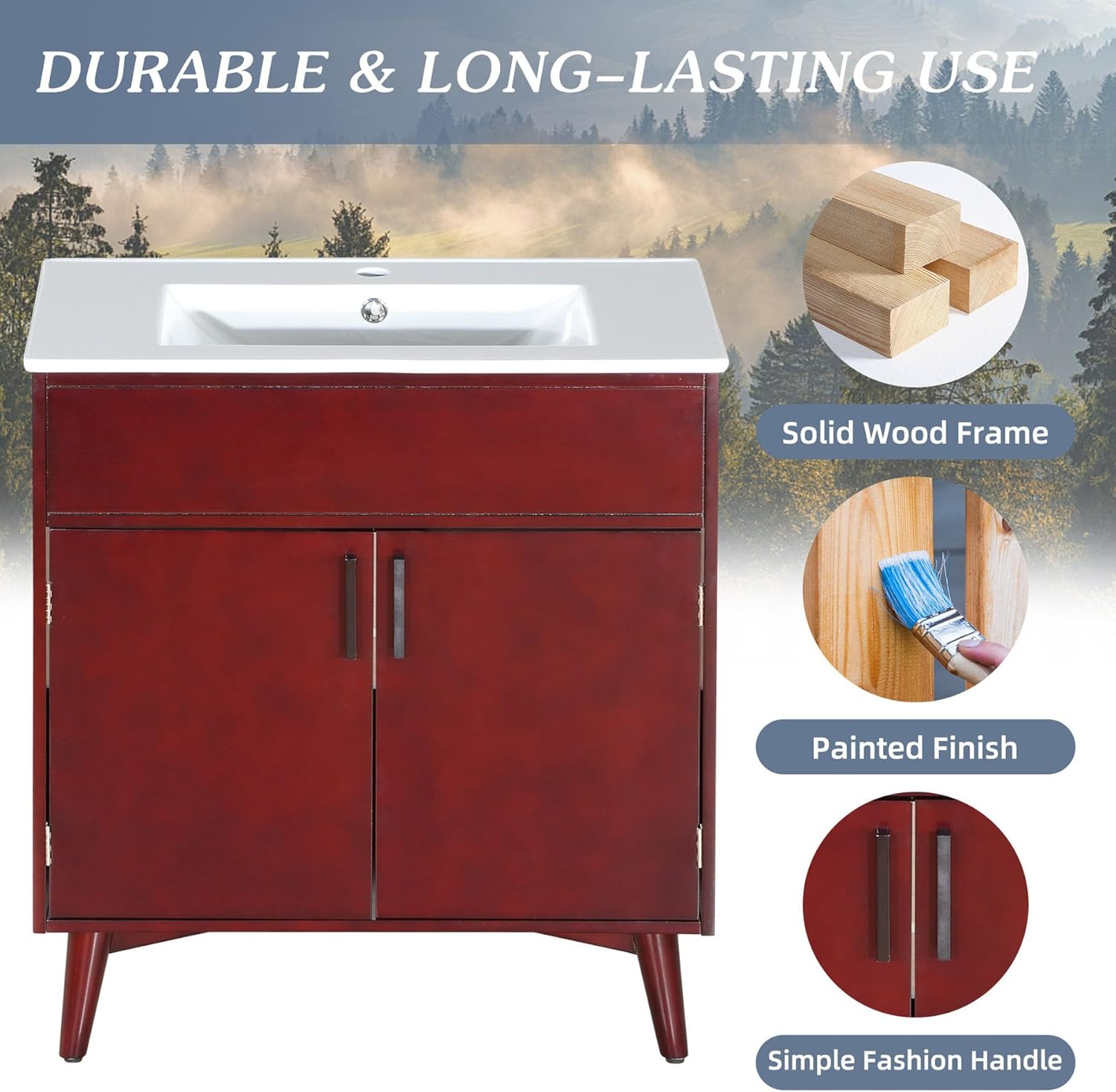 HRVEOCEI 30 Inch Bathroom Vanity with Sink, Wood Single Sink Bathroom Vanity& Freestanding Bathroom Sink Cabinet with Double Door Storage Space (Espresso)
