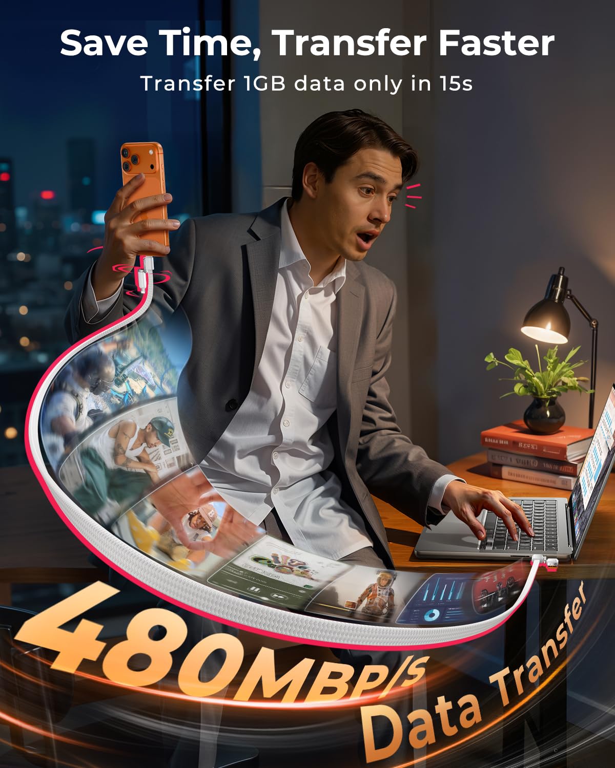 SHEZI Applstyle - Cable USB C a Lightning 4 en 1 de 5 pies, carga rápida de 240 W, transferencia de datos de sincronización de 15 segundos, soporte para CarPlay y Android Auto, USB A a tipo C, combo