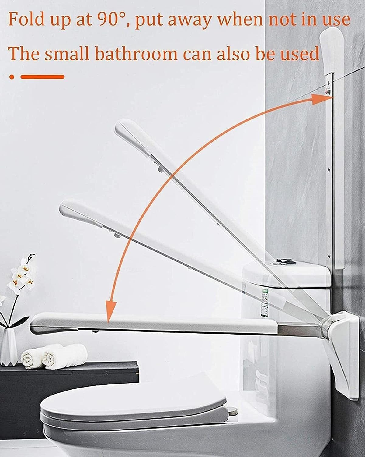 Barra di sostegno pieghevole in acciaio inox per disabili, per WC, bagno, antiscivolo, per anziani e persone bariatriche e disabili, con accessori per WC