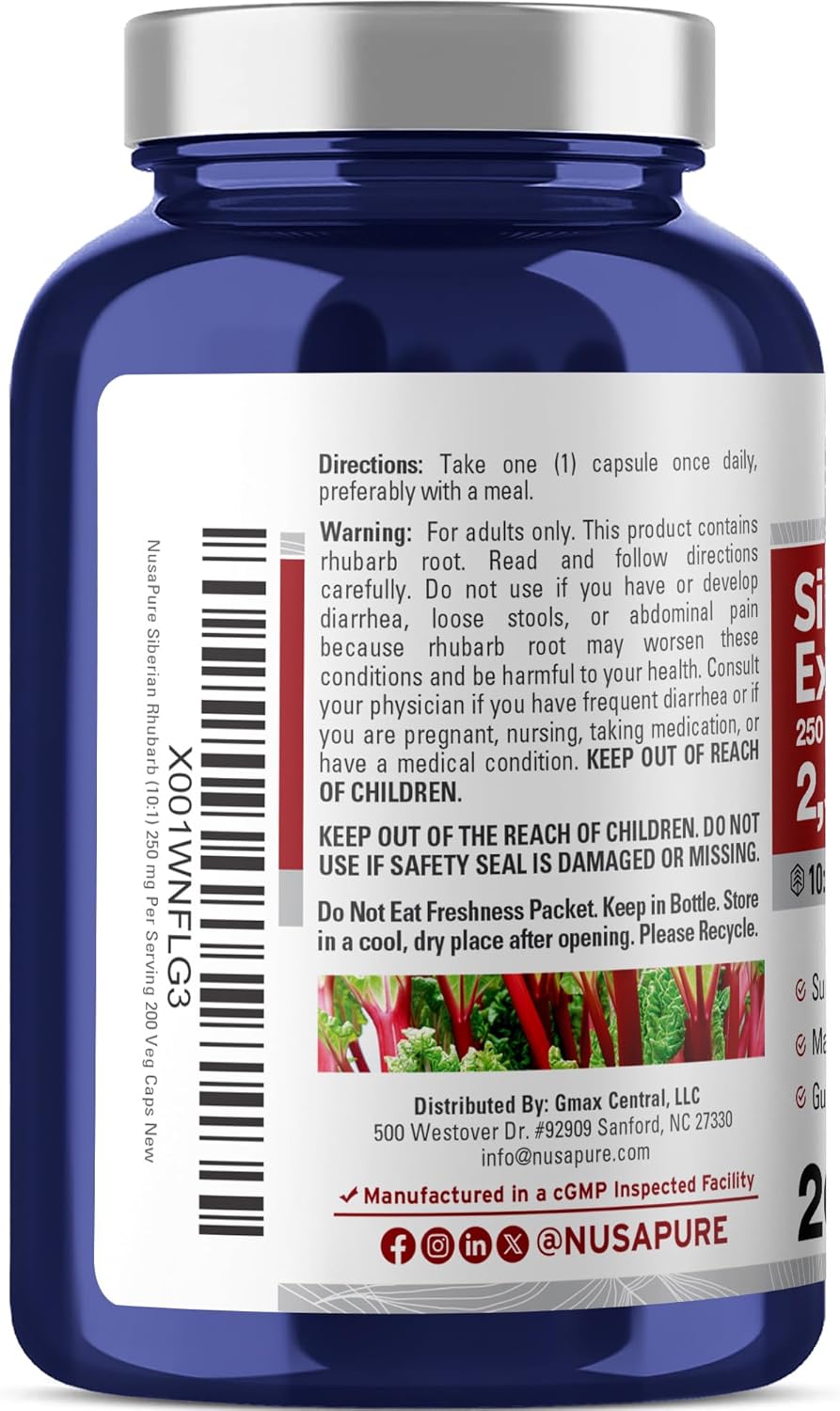 NusaPure Siberian Rhubarb 10:1 Extract, 250 mg Equivalent to 2,500mg - 200 Veggie Capsules (Vegetarian, Non-GMO, Vegan) - Image 3
