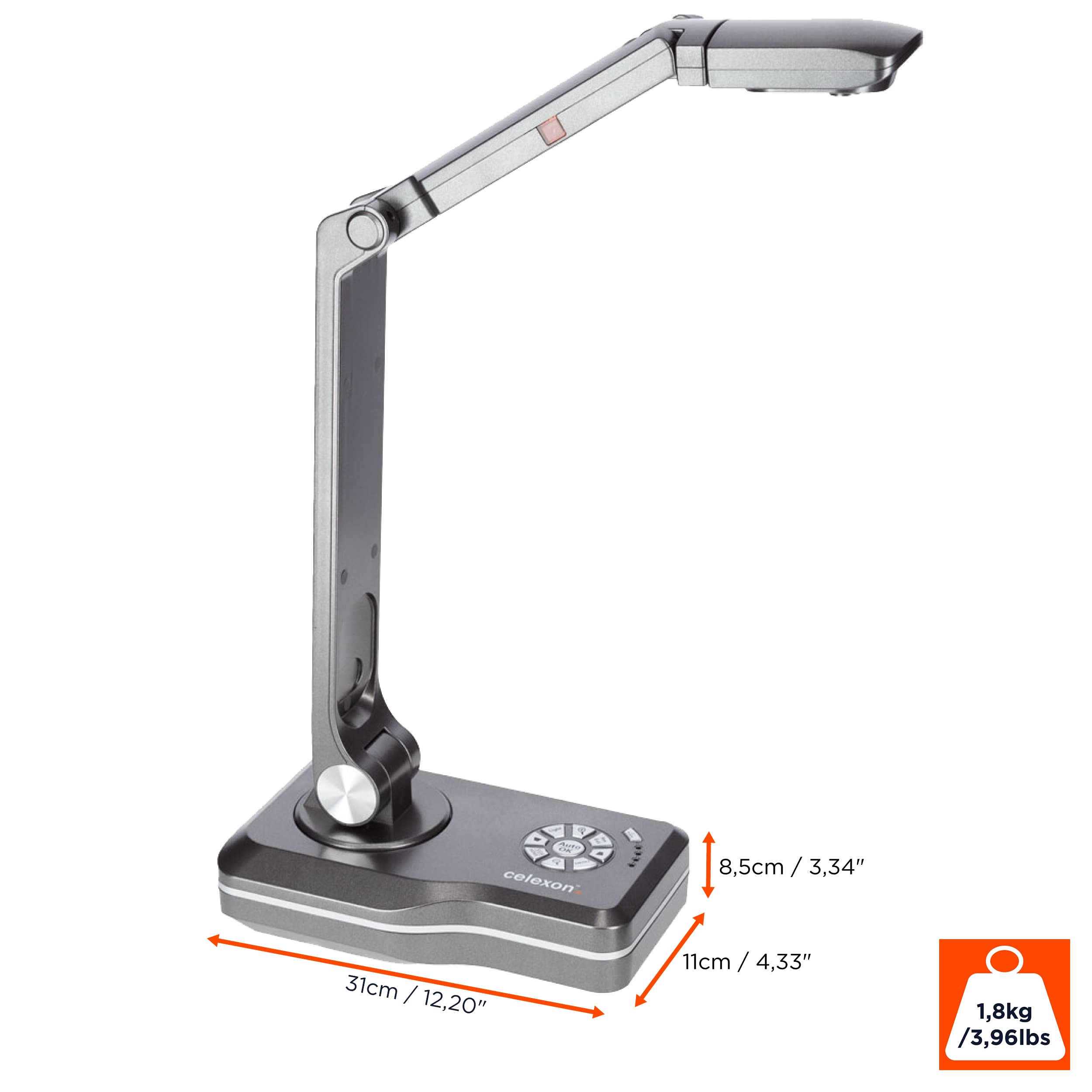 celexon Dokumentenkamera DK500 | Plug&Play in Full HD mit 5MP, 10x Zoom, OCR-Texterkennung | interaktive Präsentationen mit Mac OS & Windows per HDMI/USB/VGA | ideal für Schule, Büro & Videocalls