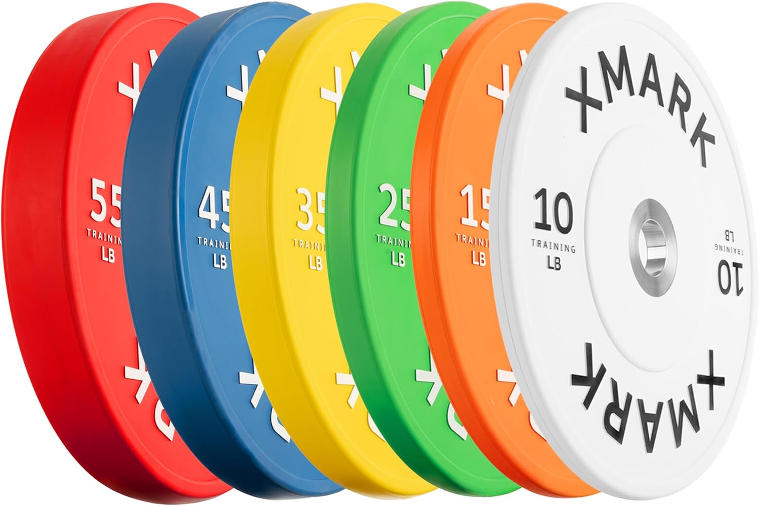 XMARK Premium Virgin Rubber Bumper Plates with Chrome-Plated Steel Inserts for Serious Lifters, Pounds (LB), Available in Sets and Pairs