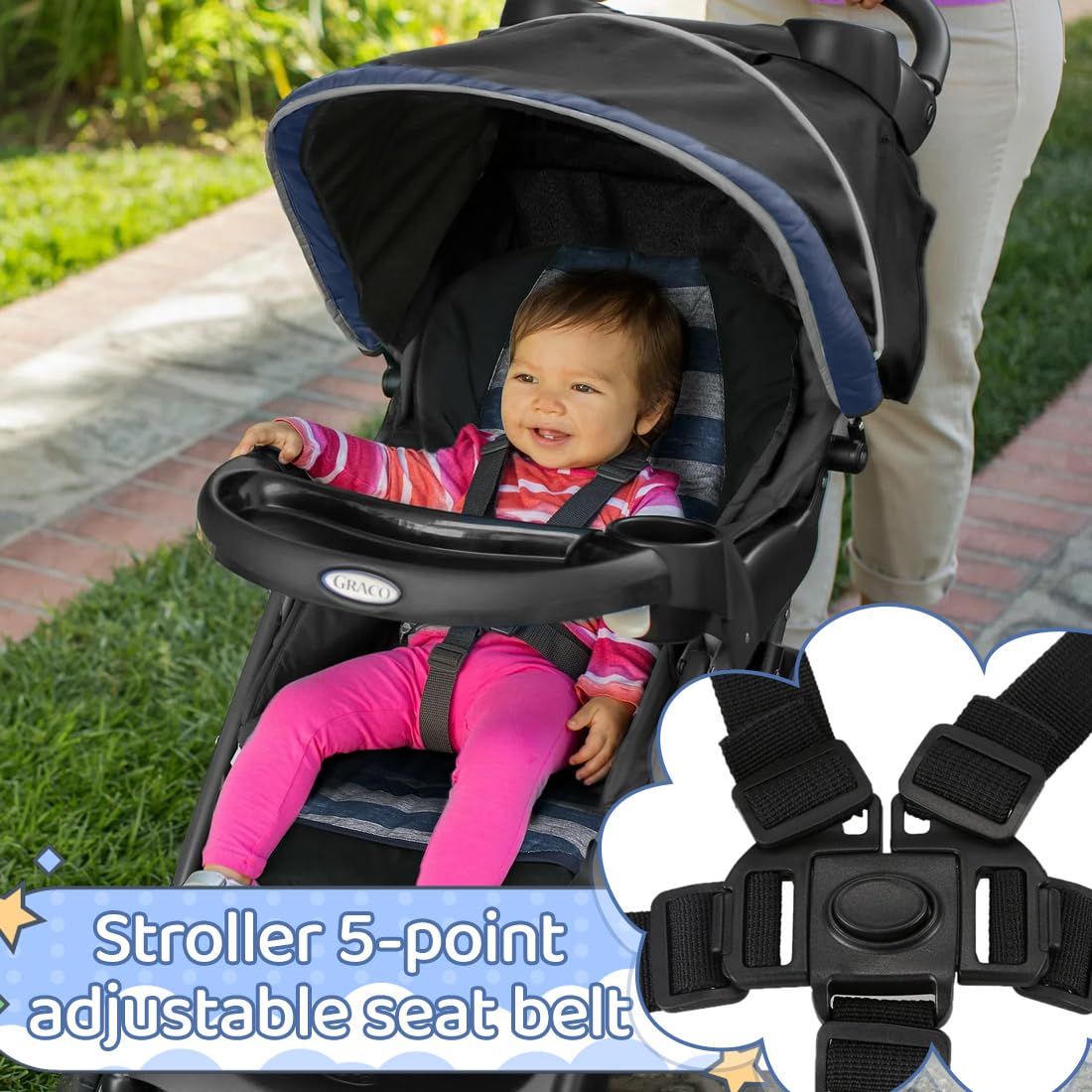 1 Pezzo Seggiolone Foppapedretti Ricambi, Cintura Sicurezza Regolabile 5 Punti Per Passeggino E Seggiolone, Larghezza 2.5Cm, Colore Nero