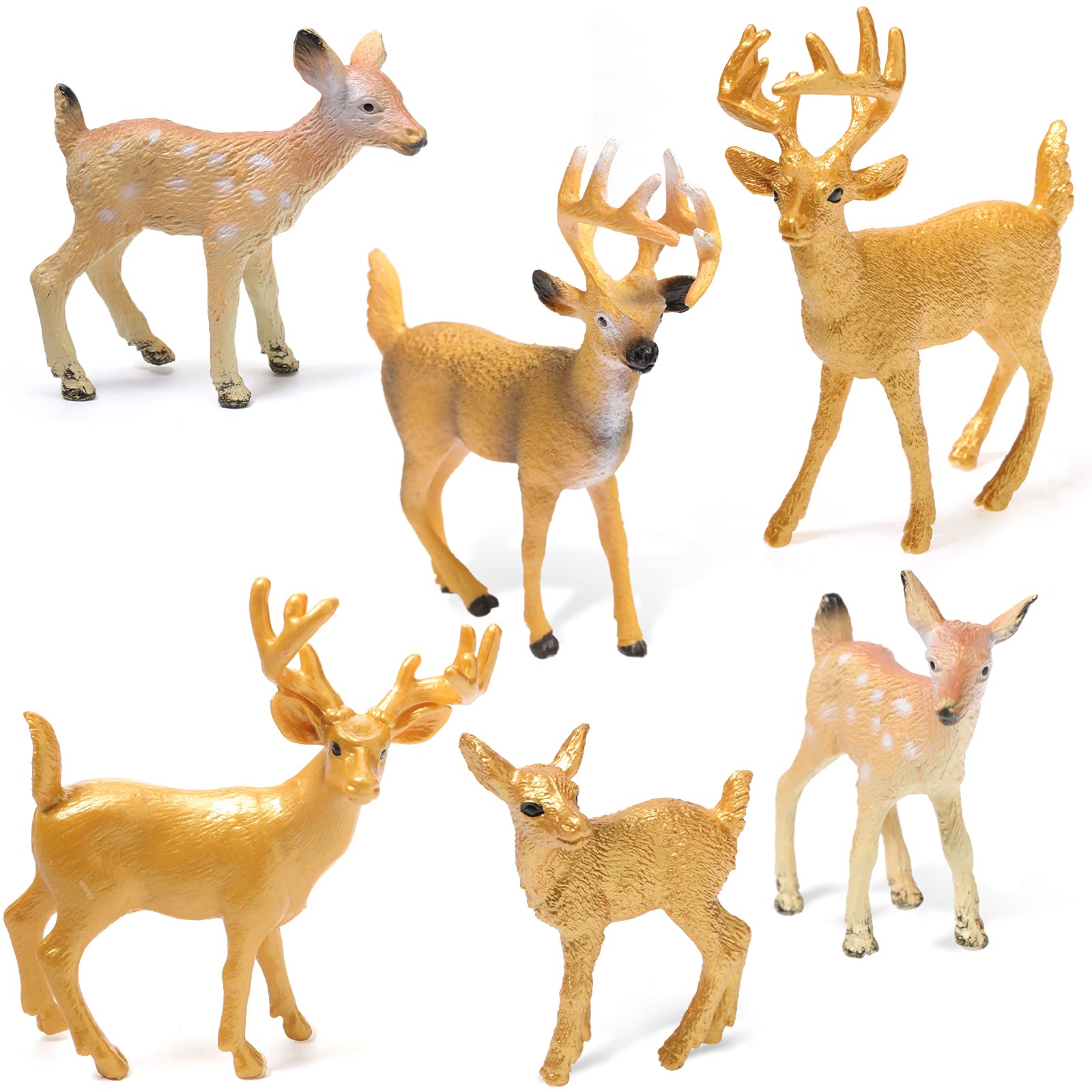 6 Pieces Deer Toy Figurines Miniature Deer Figurines Toys Realistic Deer Family Handmade Animals Figurines Deer Cake Toppers for Boys and Girls Christmas Birthday Party Supplies