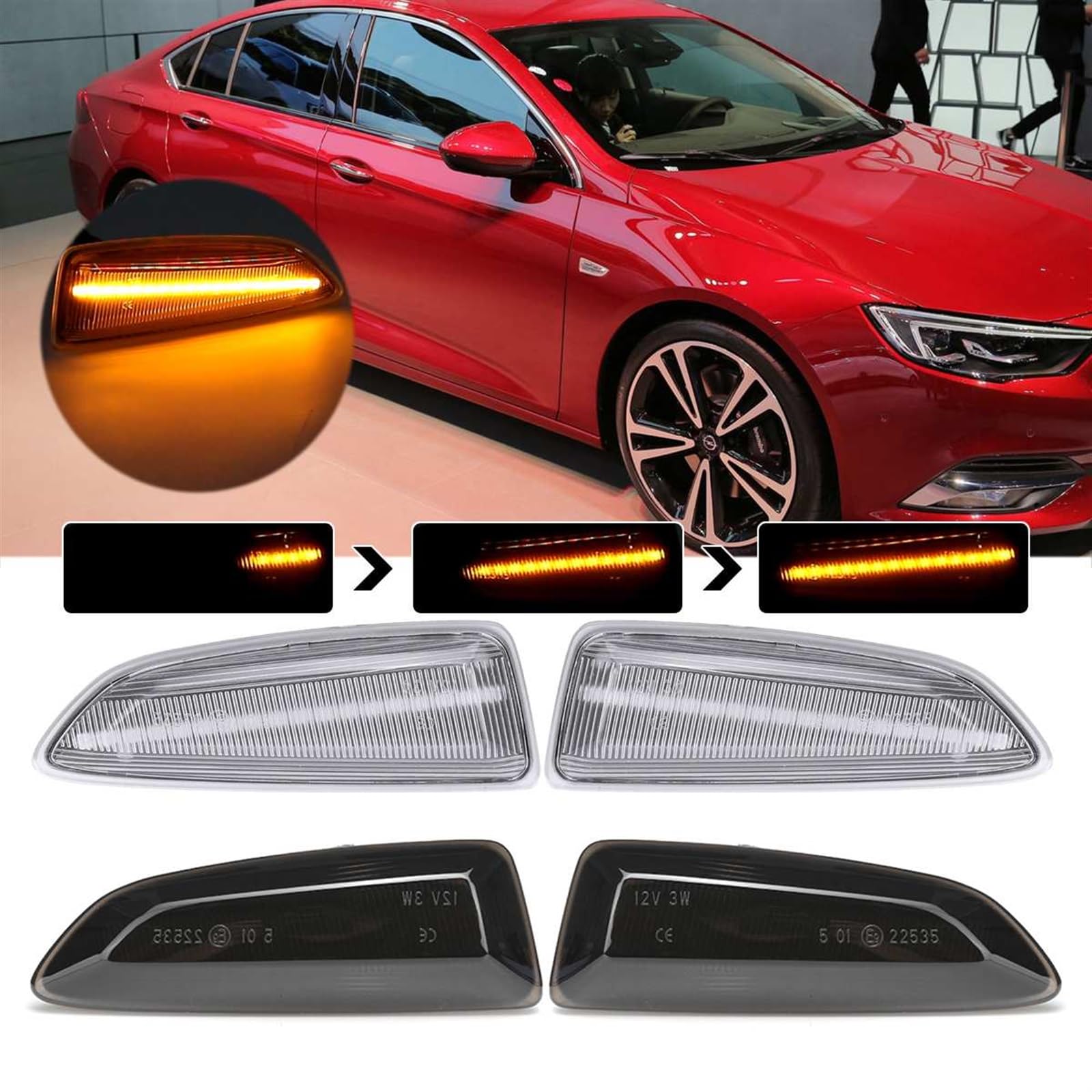 2 szt. Płynące światła obrysowe boczne Dynamiczny 12 V kierunkowskaz Boczna lampa wzmacniająca Lampa panelowa, dla opla, dla Vauxhall, Insignia B Światło kierunkowskazu samochodowego(Dc)