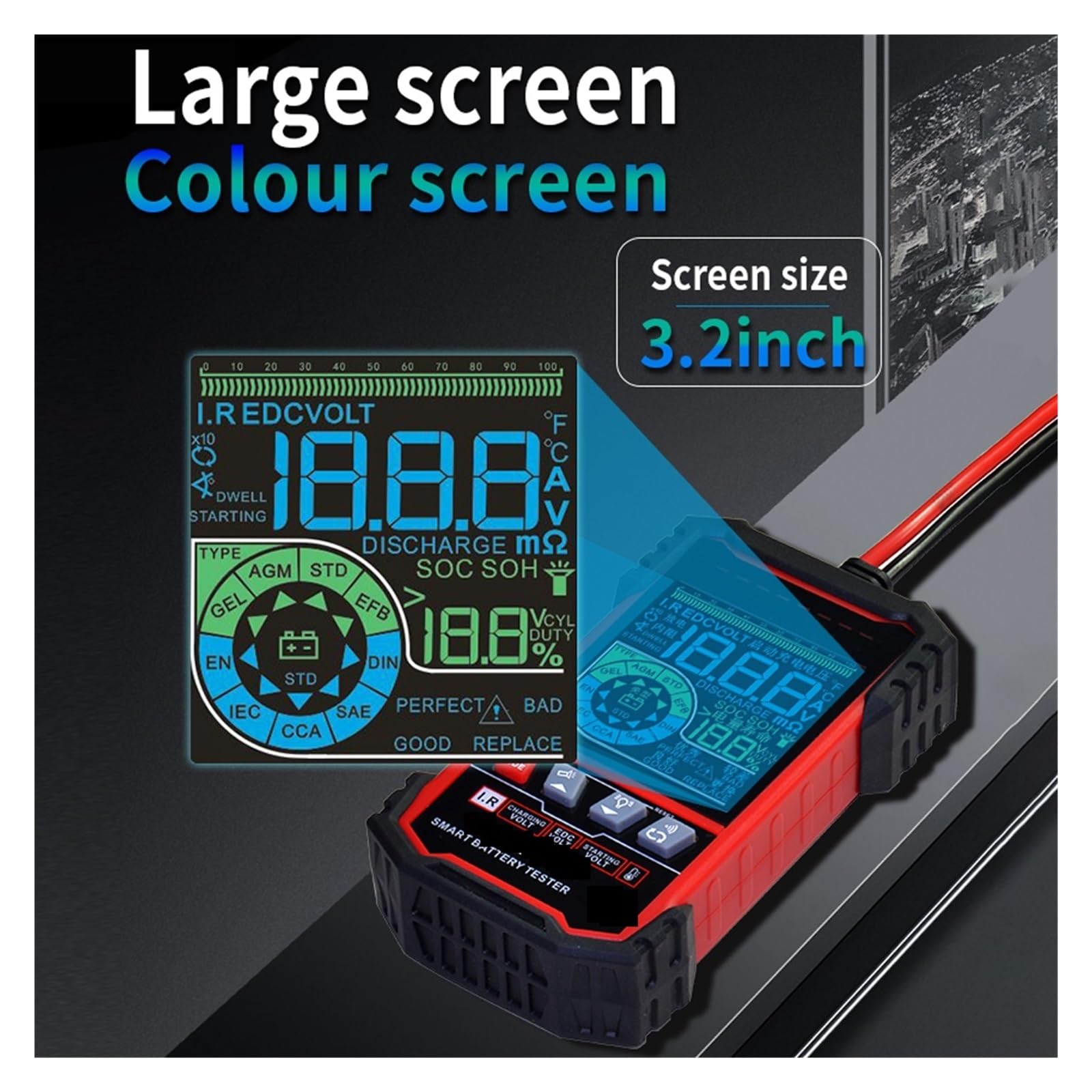 Smart Auto Battery Tester 12V/24V Riconoscimento Automatico Test della Batteria Avvia Test Test di Carico Rilevatore di Batterie for Autoveicoli (Color : ET2201)