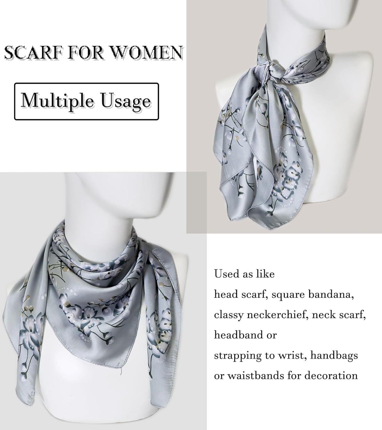27.5'' Silk Feeling Scarf Medium Square Satin Head Neck Scarf for Women Hair Sleeping at Night - Image 3