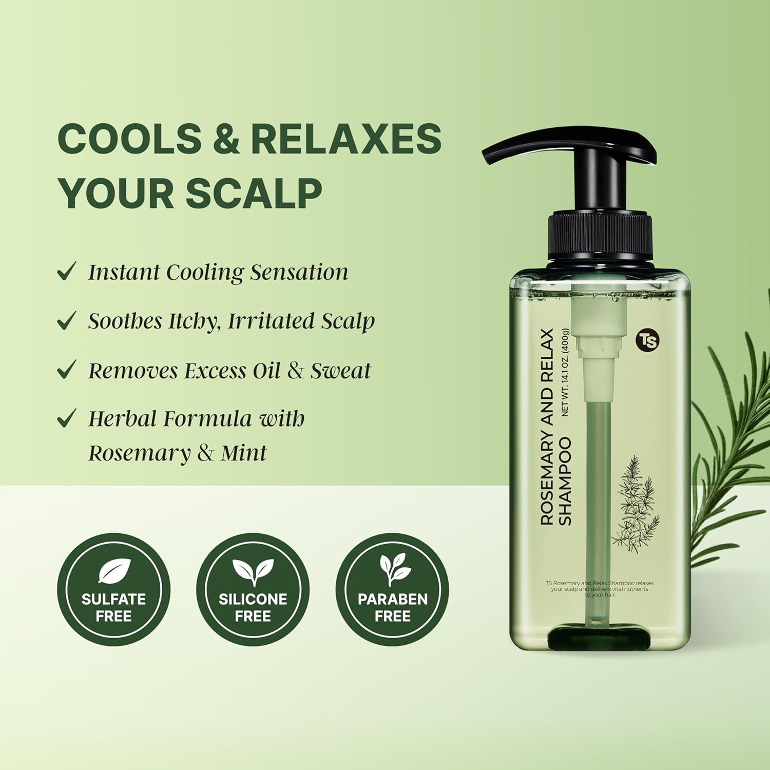 TS Rosemary & Relax Shampoo Hydrating & Calming | Natural Ingredients | Sulfate-Free | Korean Shampoo (14.1 Fl oz) - Image 3