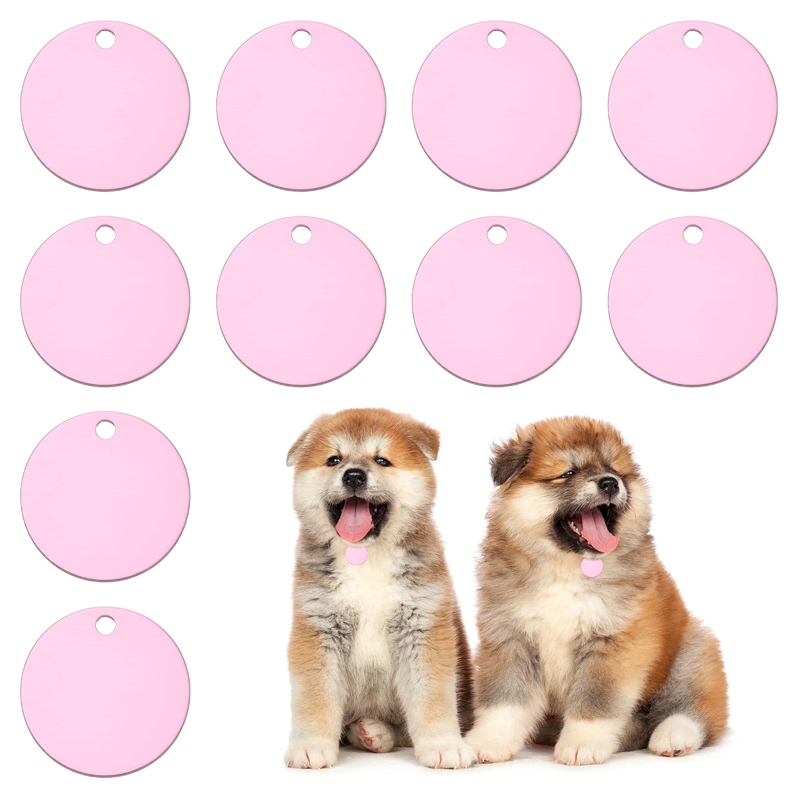 PATIKIL 35mm Blanks Dog Pet Tags, 10Pcs Round Aluminum Blanks Engraving Tags for Carving Names Phone Numbers or Other Information Pendants, Pink