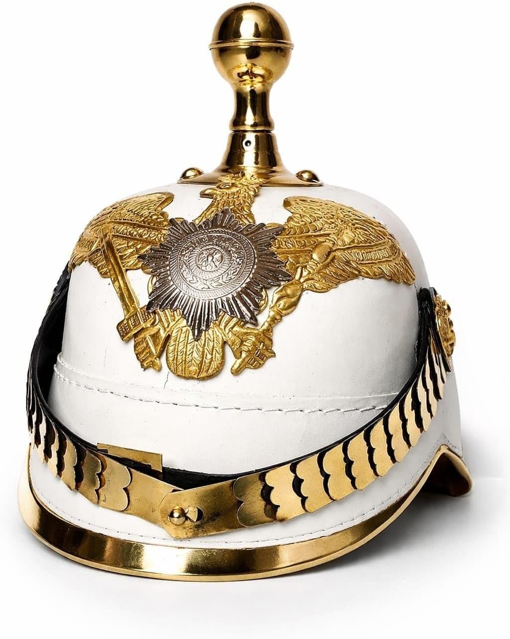 White German Pickelhaube Helmet, Leather Imperial Prussian Military Officer Round Top, WW1 WW2 Novelty Hat