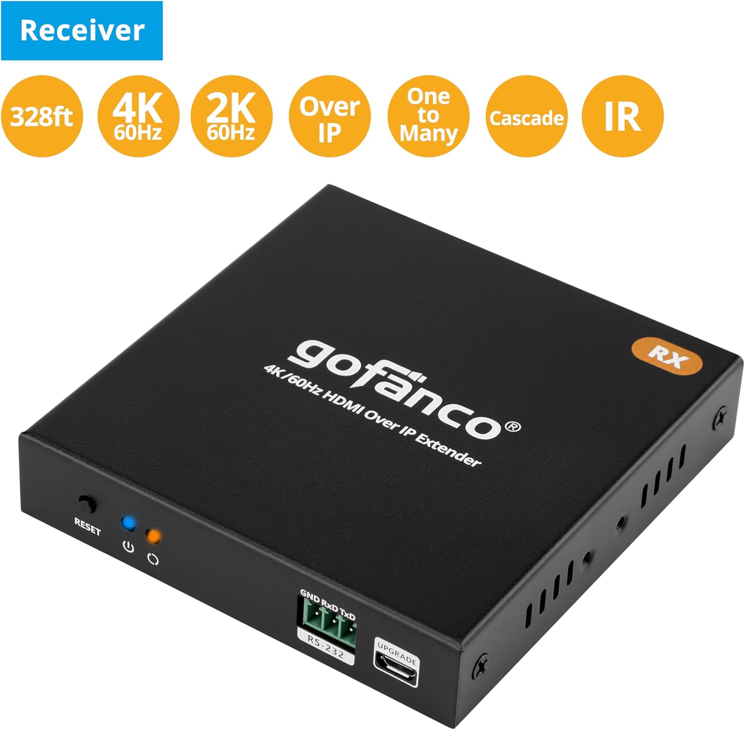 gofanco 4K HDMI Extender Over IP Receiver (RX) – Receiver ONLY (Part# HD20Ext1xN-RX) for HD20Ext1xN Kit