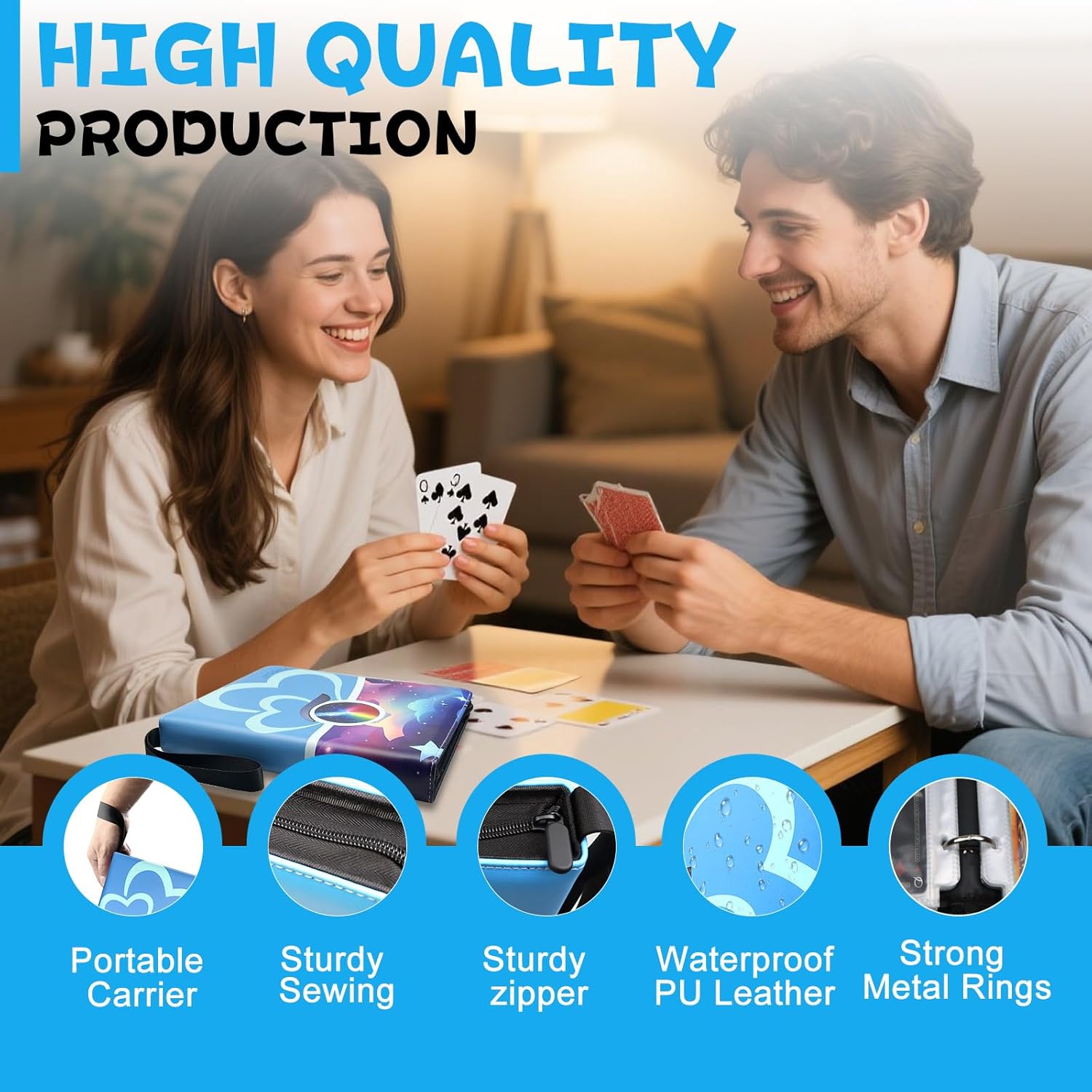 Card Binder 9 Pocket,900 Double Sided Pockets with 50 Removable Sleeves,Sturdy Card Holder Folders for MTG,TCG,Sport,Football,Business,Baseball Collector Card & Game Cards. (Blue)