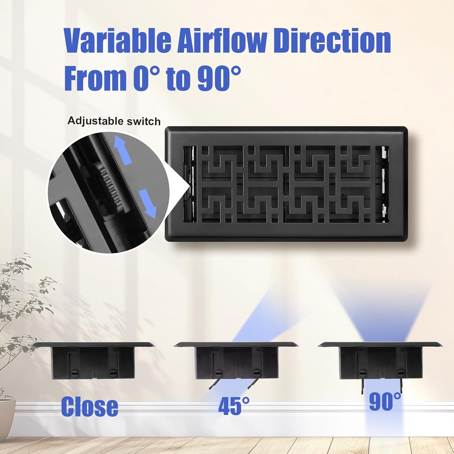 Floor Register 4X10 Inch Floor Vent Covers Heavy Duty Steel Floor Vents Adjustable Vent Register with Rust Resistant Coated Surface for Home Office Walls Floor Grills and Vents 2 Pack Black