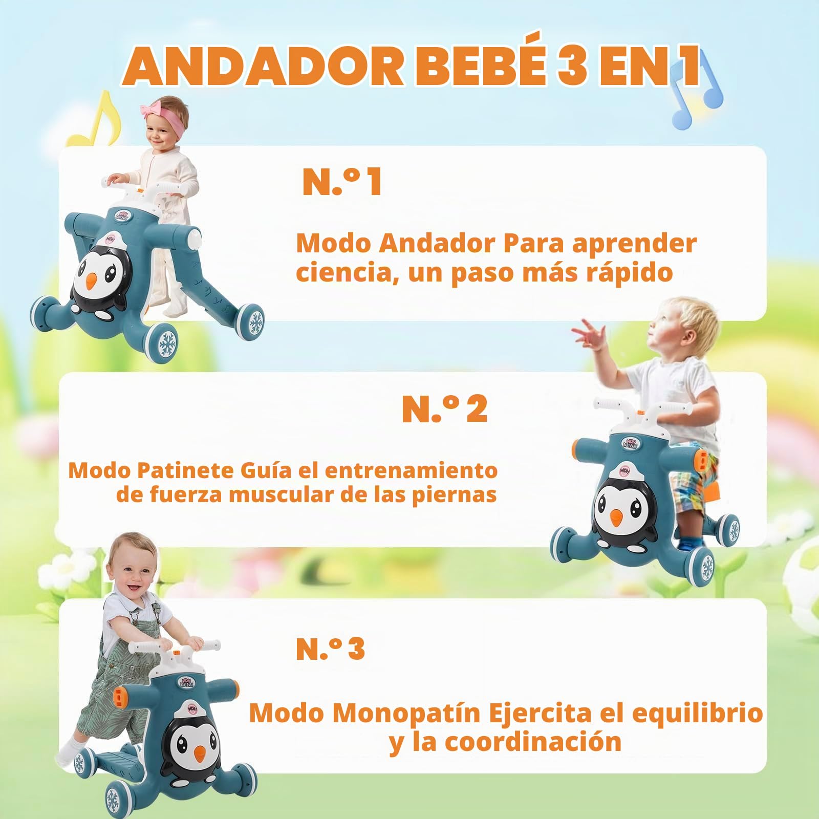 Andador 3 en 1 para aprender a andar sentado a pie, juguete multifuncional para bebé deslizante, centro de actividades para niños con música, juguete deslizante y juguete de dibujo, regalo para niños