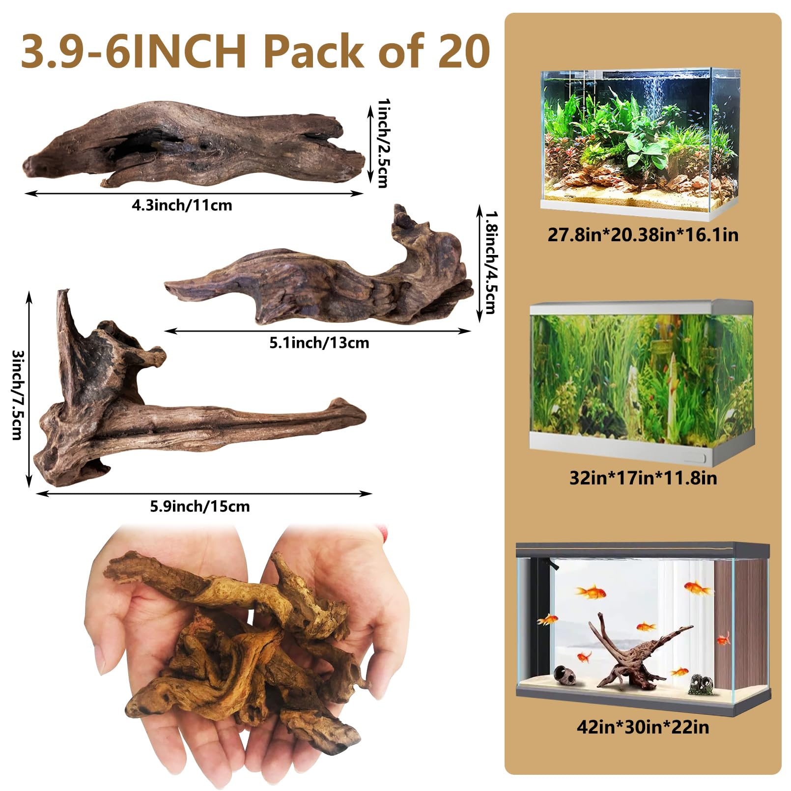 Tfwadmx Lot de 20 petits coraux en bois flotté naturel pour décoration d'aquarium - 15,2 à 20,3 cm - Décoration en bois flotté - Assortiment de branches de bois flotté