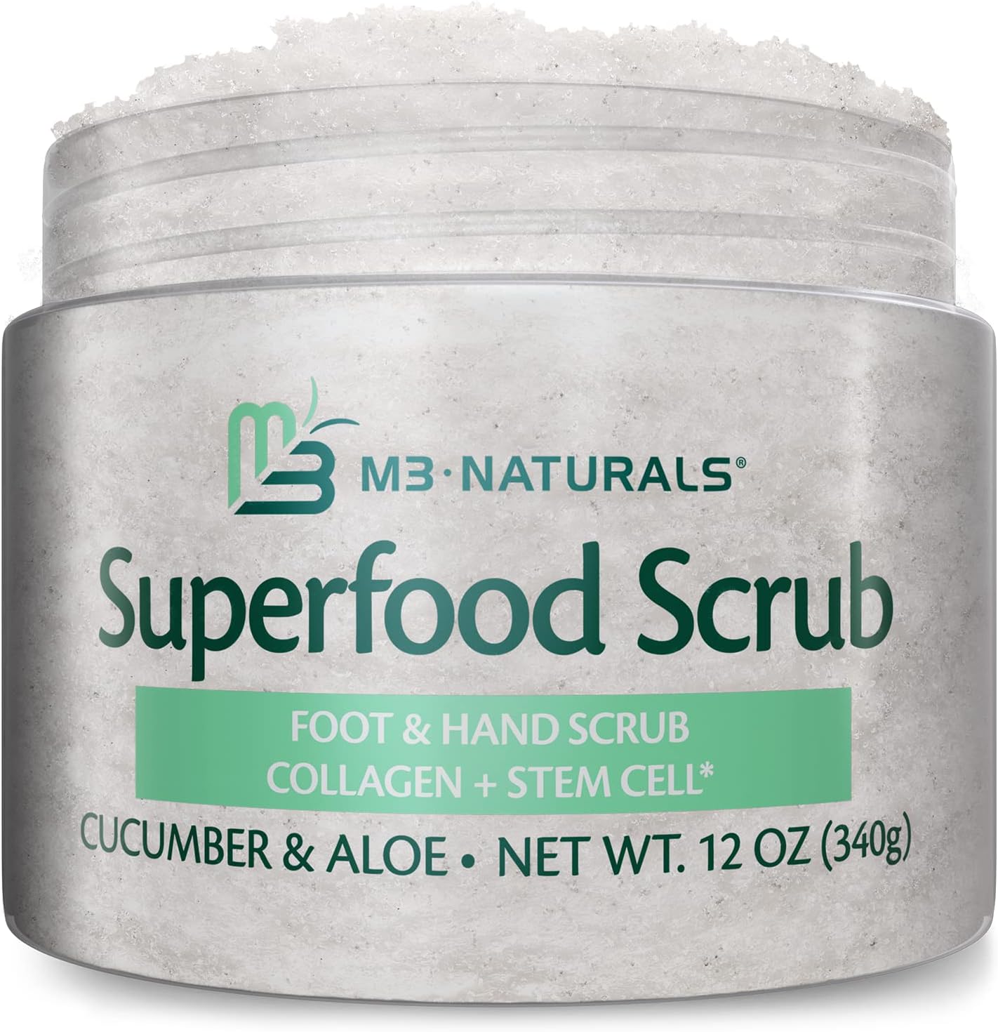 Superfood Body Scrub Skin Exfoliator with Collagen and Stem Cell Gently Exfoliate Face Body Cucumber & Aloe Moisturizing Body Wash Scrub Polish by M3 Naturals