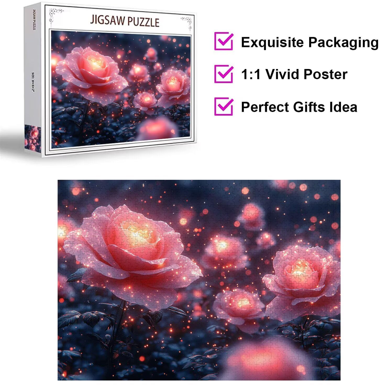 1500 sztuk puzzli dla dorosłych marzycielskie wymagające gry logiczne, n | Puzzle dla dorosłych róża, litery z tyłu, ciasne dopasowanie puzzli, rodzinne zajęcia wewnętrzne, wystrój domu