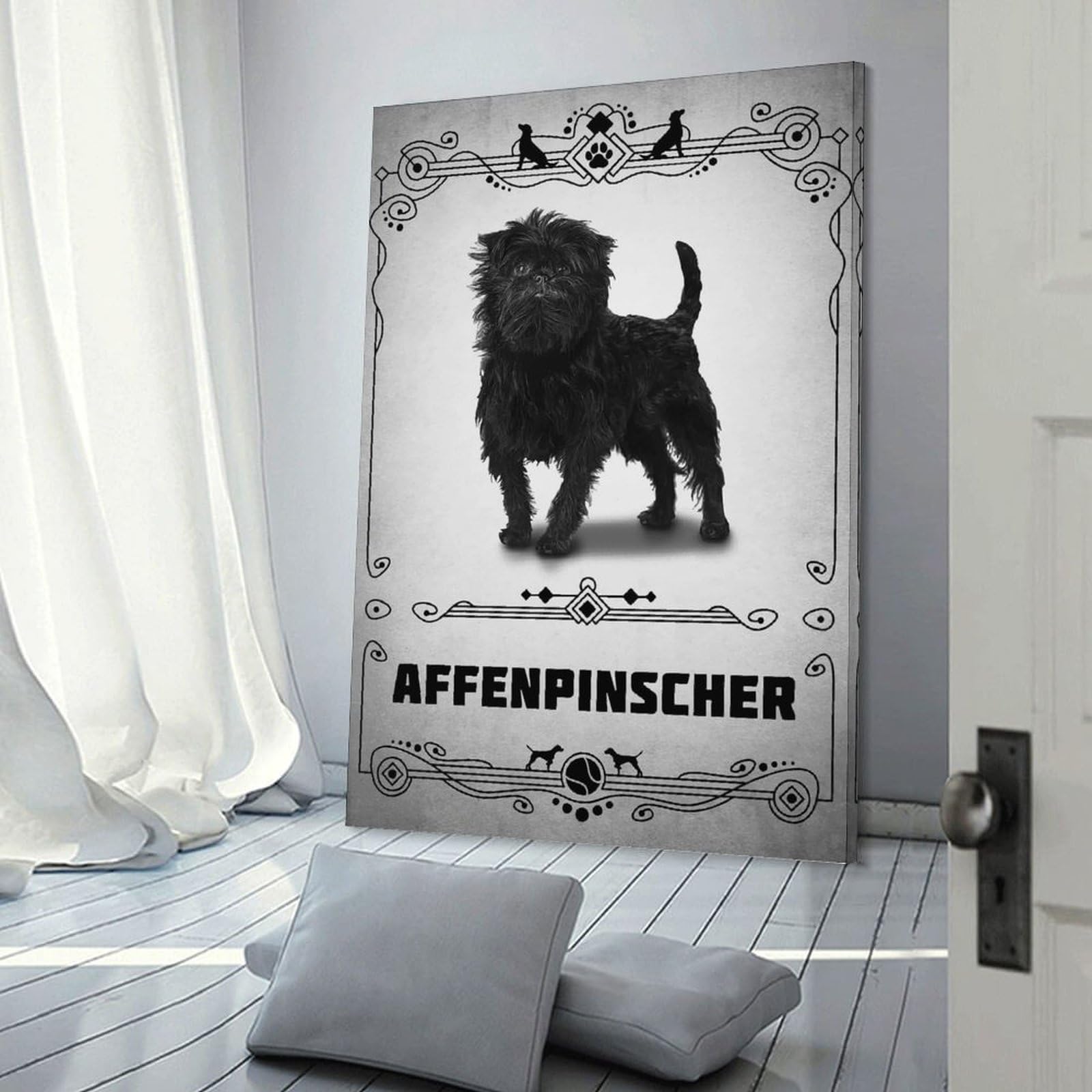 Junmoney Affenpinscher Canvas Wall Picture, 08x12inch(20x30cm), for Front Hall, Corridor Or Welcome Spaces, Wall Decor to Refresh Empty Corners
