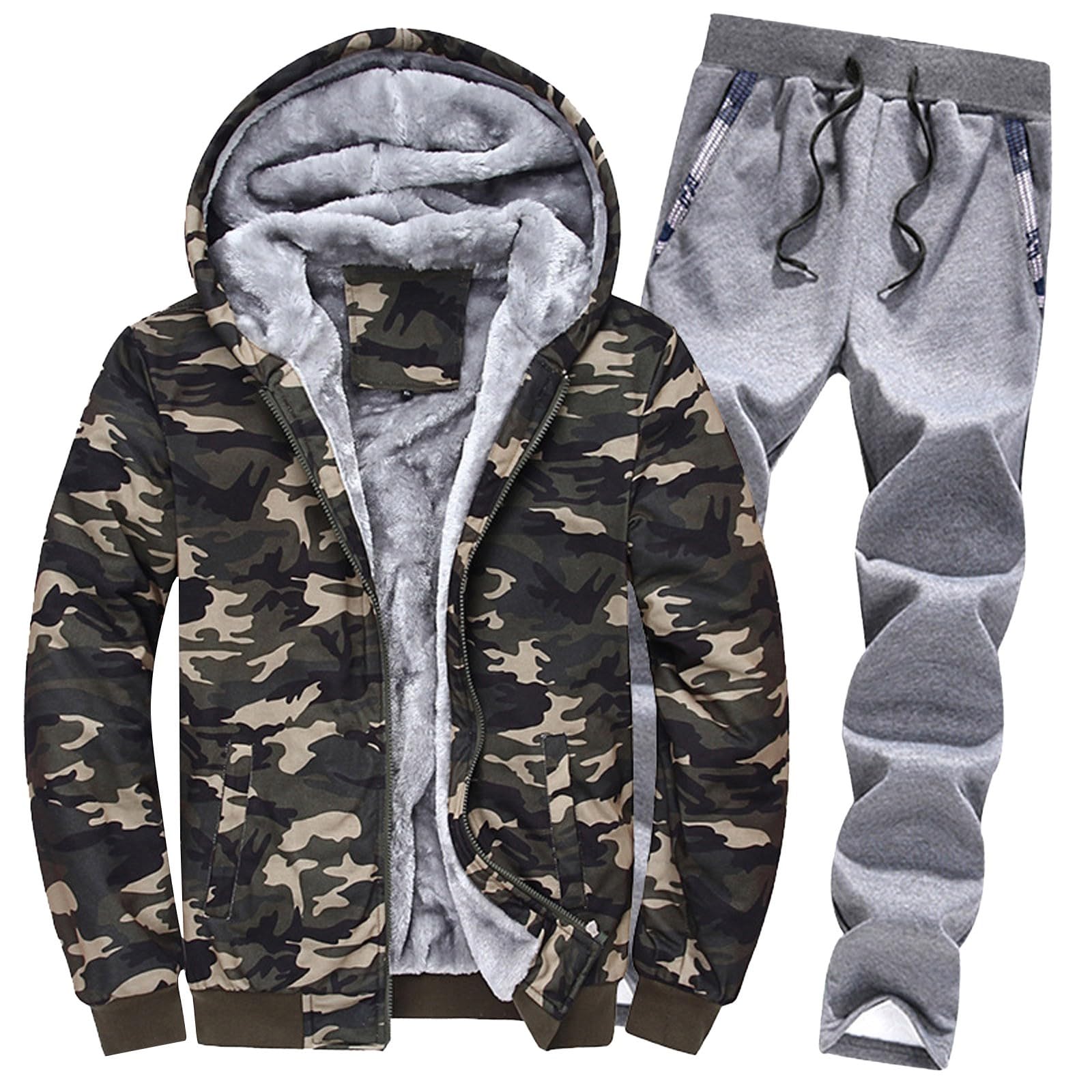 Tuta da allenamento da uomo in cotone, tinta unita, con cappuccio, con chiusura lampo, in cotone, casual, casual, per lo sport, per la transizione