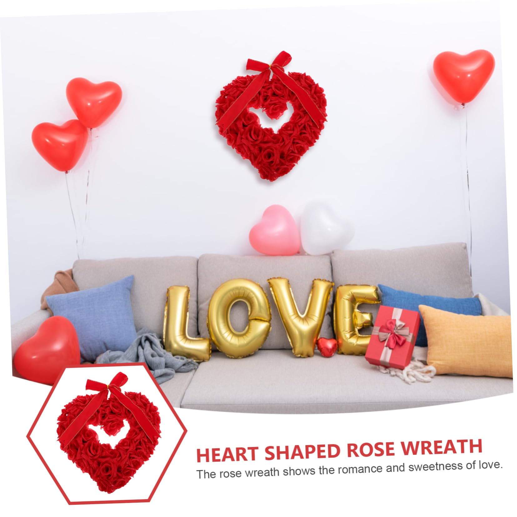 Cabilock Guirnalda Colgante de Corazones Rojos para San Valentín y Bodas, Ligera de Tela, Decoración Romántica para Puertas y Fiestas de Pareja