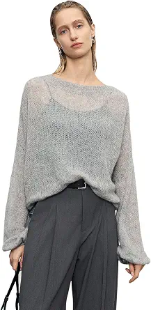 Silk Cashmere Blend Sweater for Women, Lightweight Crewneck Knit Pullover Jumper for Spring Layering