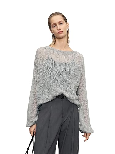 Silk Cashmere Blend Sweater for Women, Lightweight Crewneck Knit Pullover