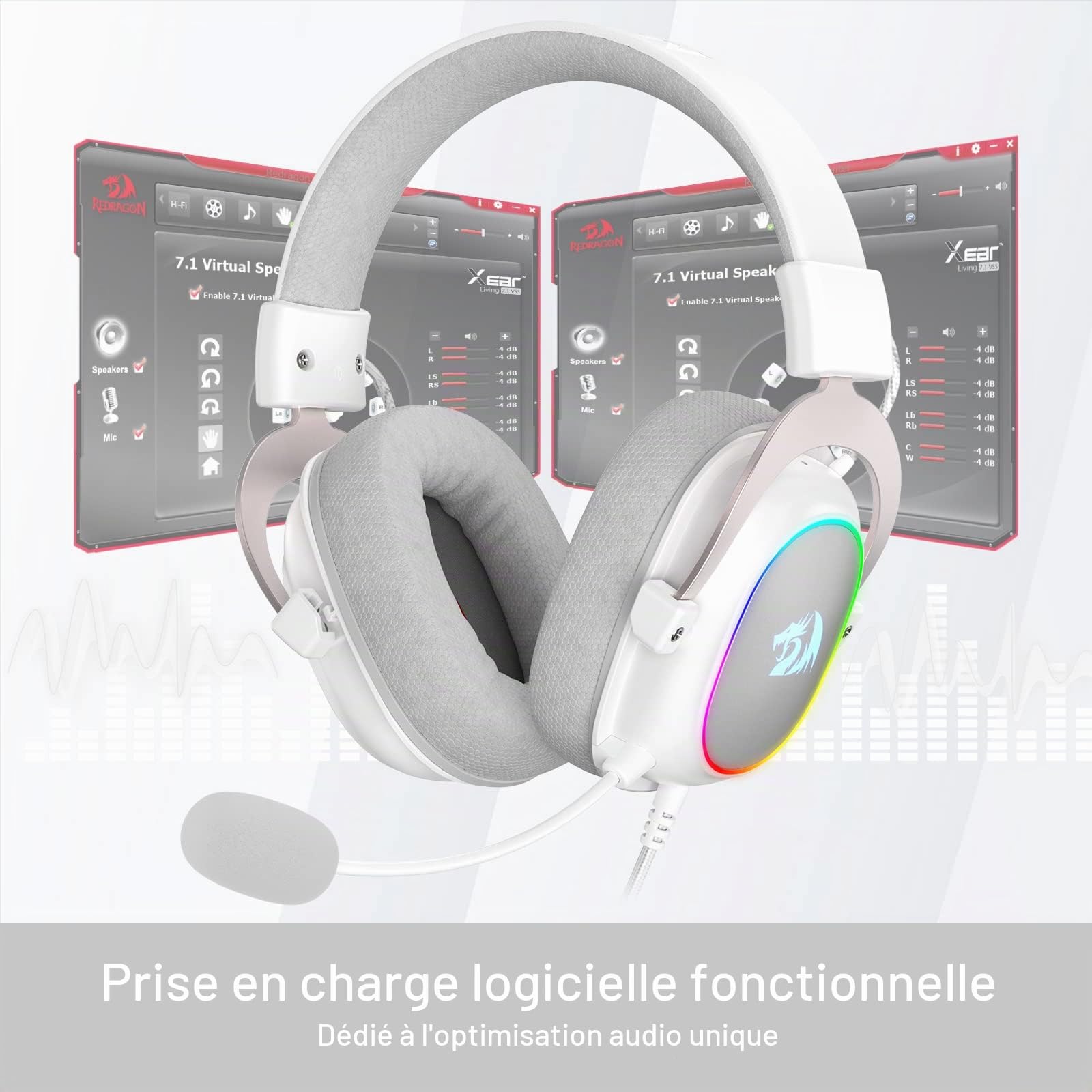 Redragon H510 Zeus X Casque Filaire RVB 71 53mm Blanc Multi Plateforme